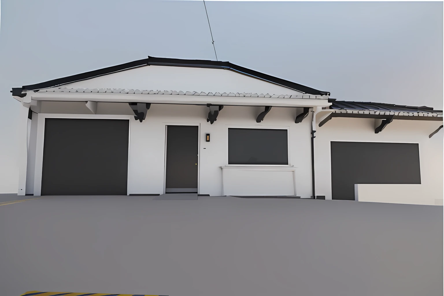 There is a white building with a black roof and a black door, altamente renderizado!!, renderizar 3 d, professional render, fully detailed render, very realistic 3 d render, 3d final render, 3 d finalrender, semi-realistic rendering, pre-rendered, realism rendering, highly photographic render, very detailed render, vue 3d render, high detail render