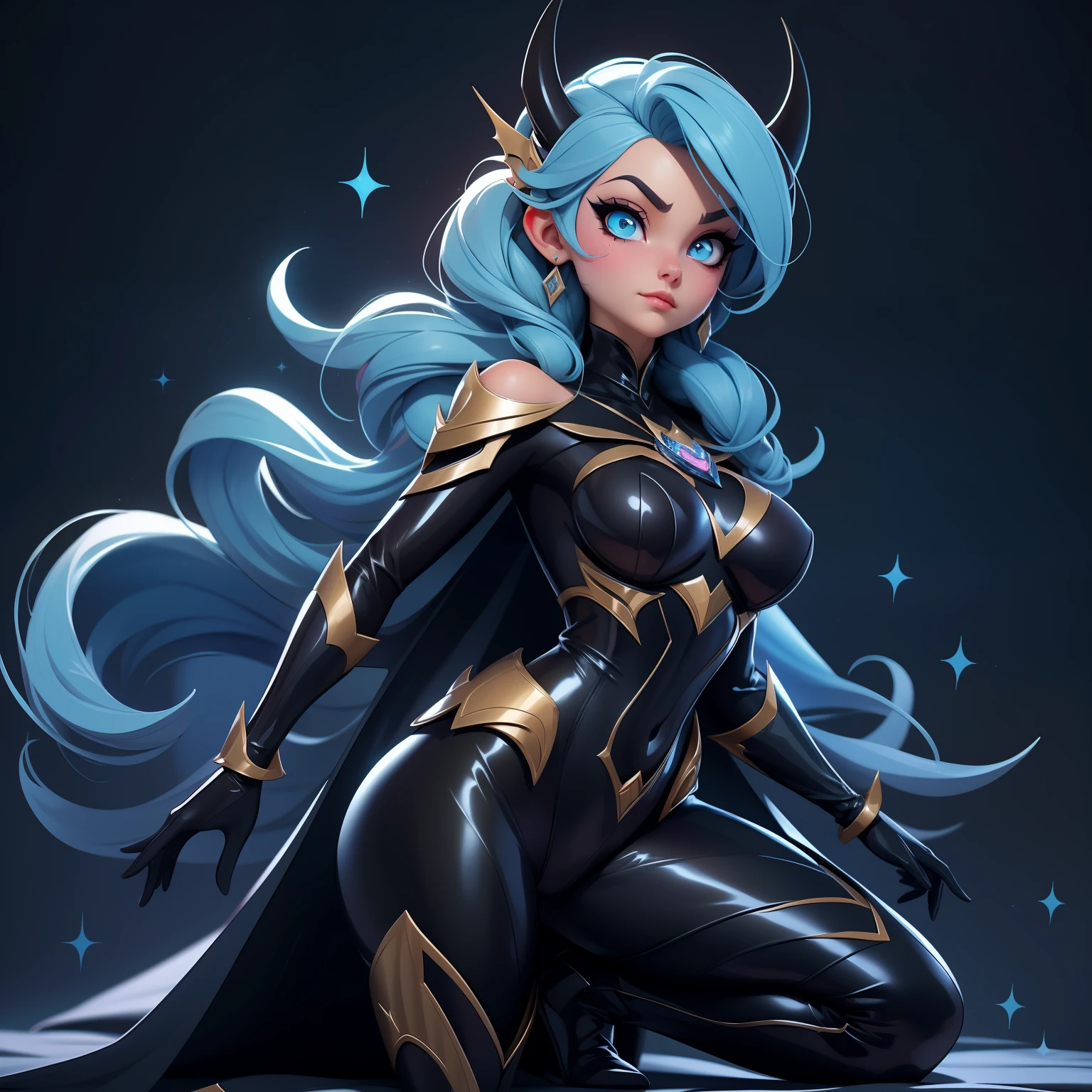 Elsa-Batman Fusion, Roupas do Batman, Cabelos da Elsa, melting, 1girl, Bodysuit de latex preto, Beautiful, (master part:1.2), (melhor qualidade:1.2), ((pose de luta)), ((campo de batalha)), cinemactic, olhos perfeitos, pele perfeita, perfect lighting, sorrir, luz, cor, pele texturizada, detalhe, Beleza, maravilha, ultra-detalhado, rosto perfeito