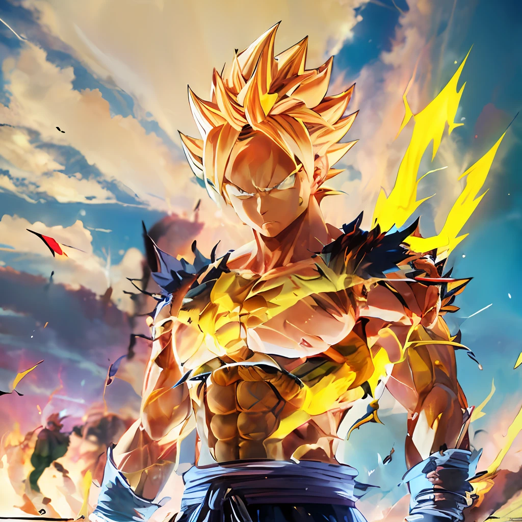 a cartoon image of a man with a yellow shirt and blue pants, super saiyan, super saiyan goku, super sayan, super sayian goku, going super saiyan, 4 k manga wallpaper, an epic anime of a energy man, hd wallpaper, super saiyan blue, anime wallpaper 4 k, anime wallpaper 4k, gogeta