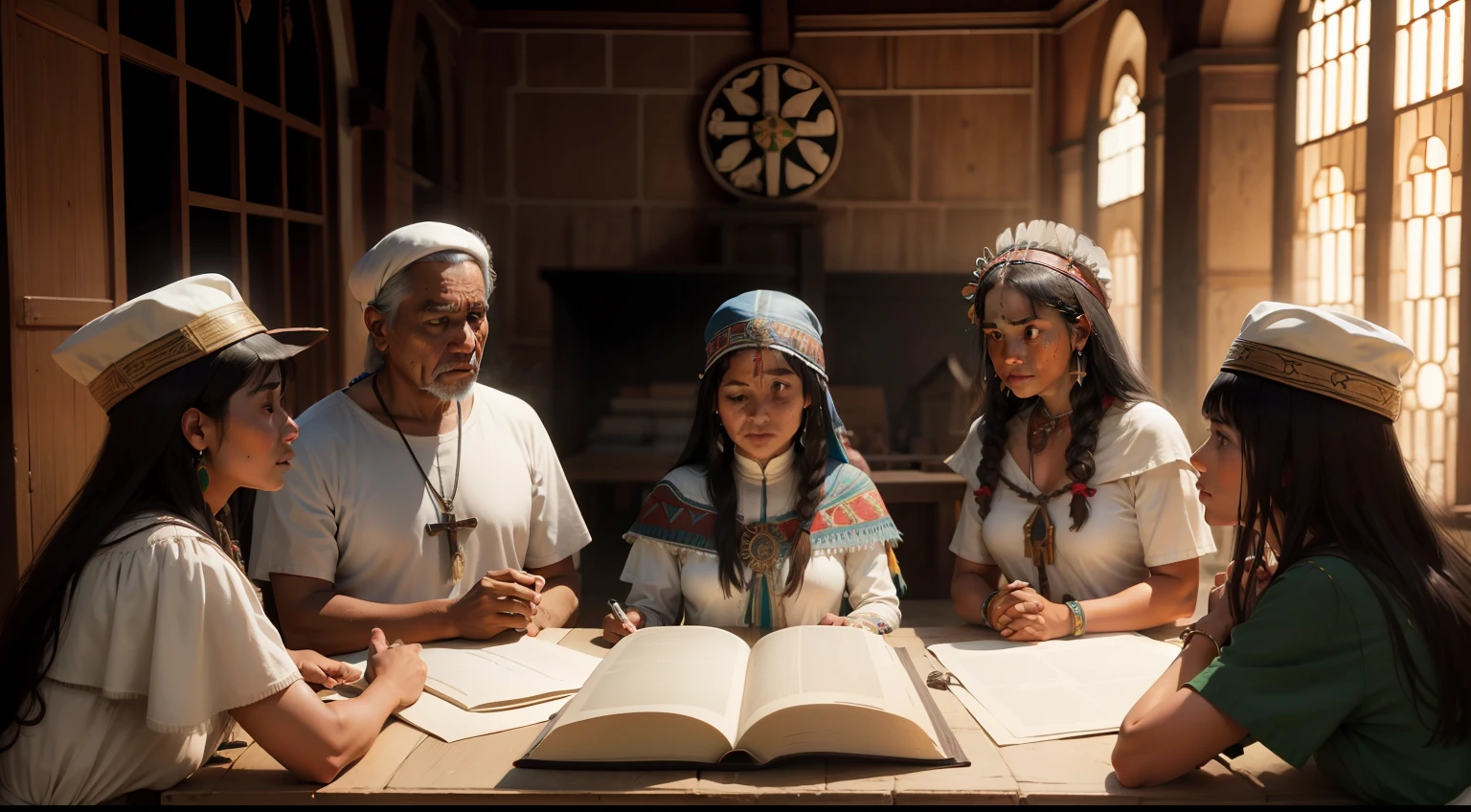 catequista com indigenas, converting your religion, cristianismo, catequese, Indigenous, brasil colonia, anos 1500