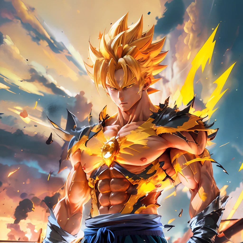 a cartoon image of a man with a yellow shirt and blue pants, super saiyan, super saiyan goku, super sayan, super sayian goku, going super saiyan, 4 k manga wallpaper, an epic anime of a energy man, hd wallpaper, super saiyan blue, anime wallpaper 4 k, anime wallpaper 4k, gogeta