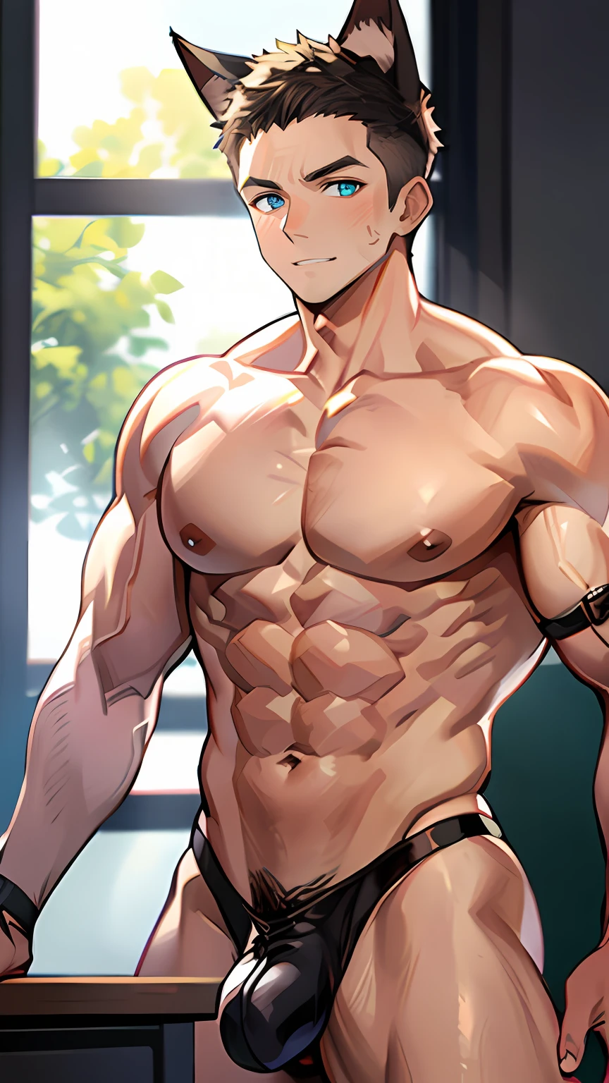 Best quality at best,Libido boy,Dog ears,musculature,,Brush cut,Semen