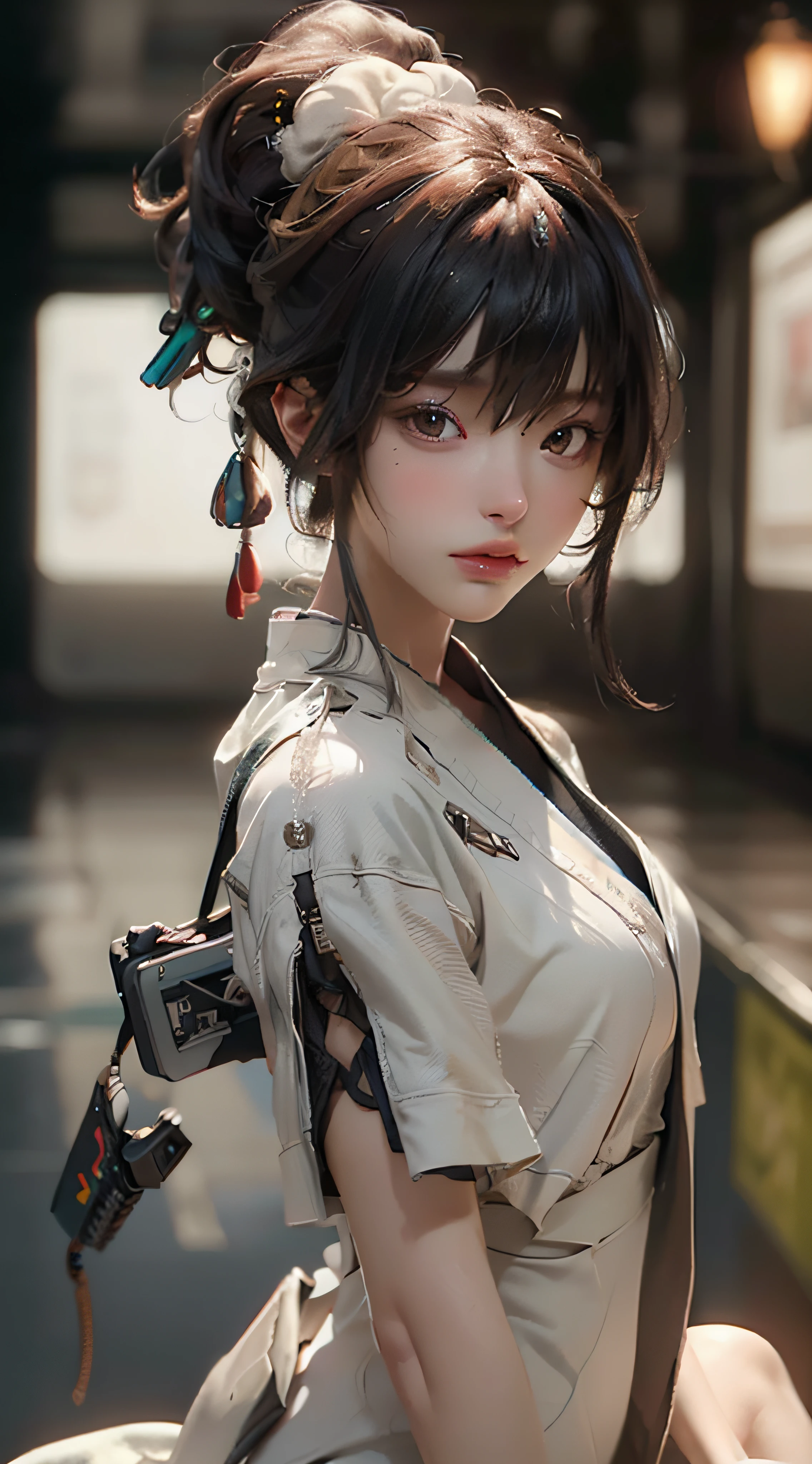 ((BEST QUALITY)), ((A Masterpiece)), (highdetail:1.4), 3D, an image of a beautiful cyberpunk woman,pt(High Dynamic Range),raytracing,NVIDIA RTX,Ultra Resolution,unreal 5,subsurface scattering,pbr texturing,Postprocess,Anisotropic filtering,and depth of field,Maximum clarity and sharpness,a Multi-layer Textures,Albedo and Specular Maps,Surface shading,Accurate Simulation of Light-Material Interactions,Perfect Proportions,Octane Rendering,2-tone Lighting,Wide aperture,low ISO、white balance、Rule Of Thirds、8K RAW、bangs、back view、backs