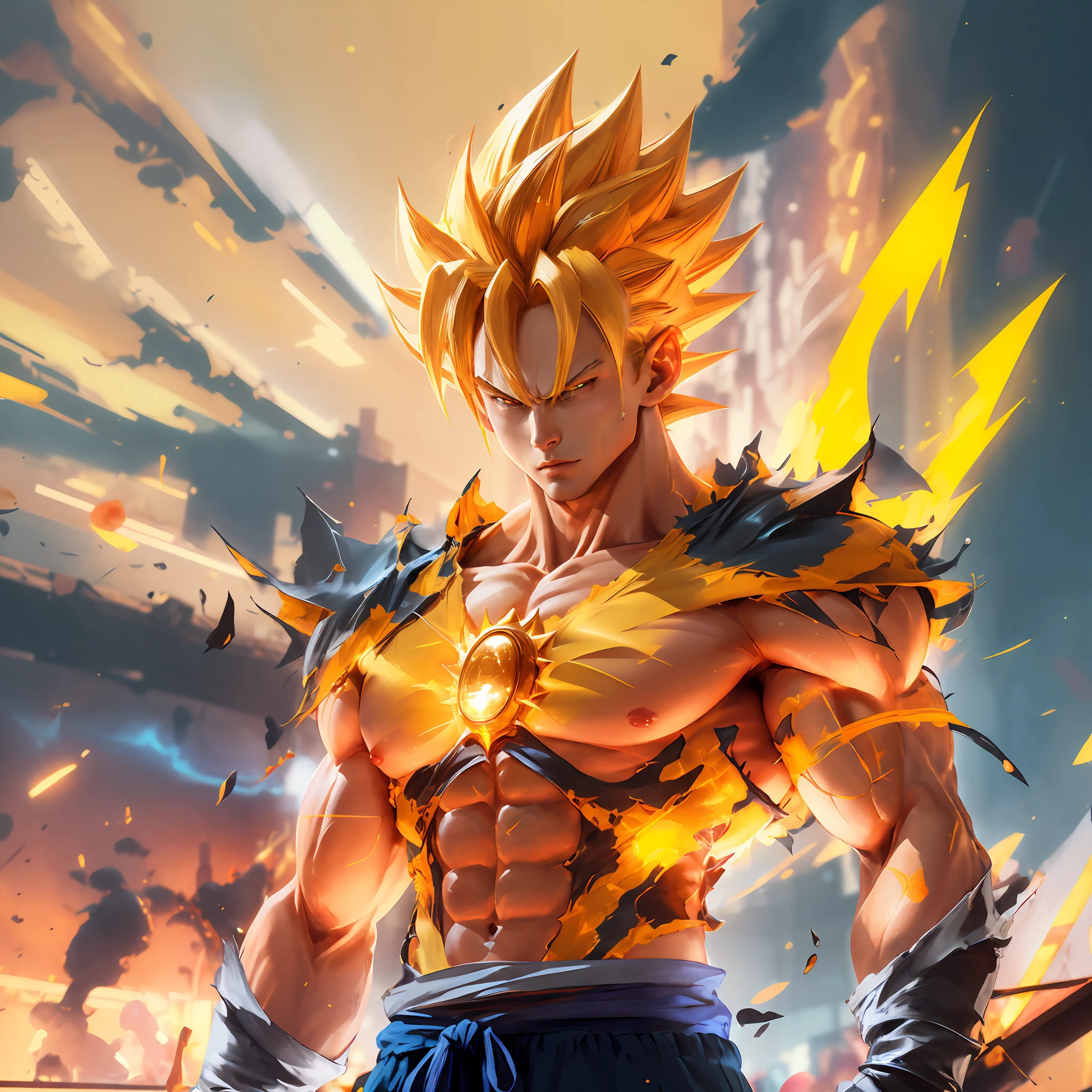 a cartoon image of a man with a yellow shirt and blue pants, super saiyan, super saiyan goku, super sayan, super sayian goku, going super saiyan, 4 k manga wallpaper, an epic anime of a energy man, hd wallpaper, super saiyan blue, anime wallpaper 4 k, anime wallpaper 4k, gogeta