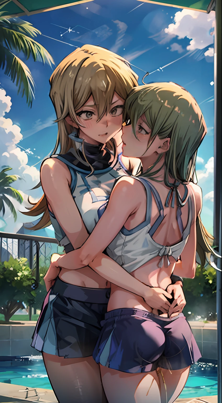 Two women having fun by the pool、obscenity:1,2、Metamorphosis:1,2、Lesbian Mika:1,2、Grabbing each other's buttocks、Asuka of the Heavenly Court、incontinence、Kissing、White tank top、Navel、Black Hot Pants、Cowboy Shots、tre anatomically correct
