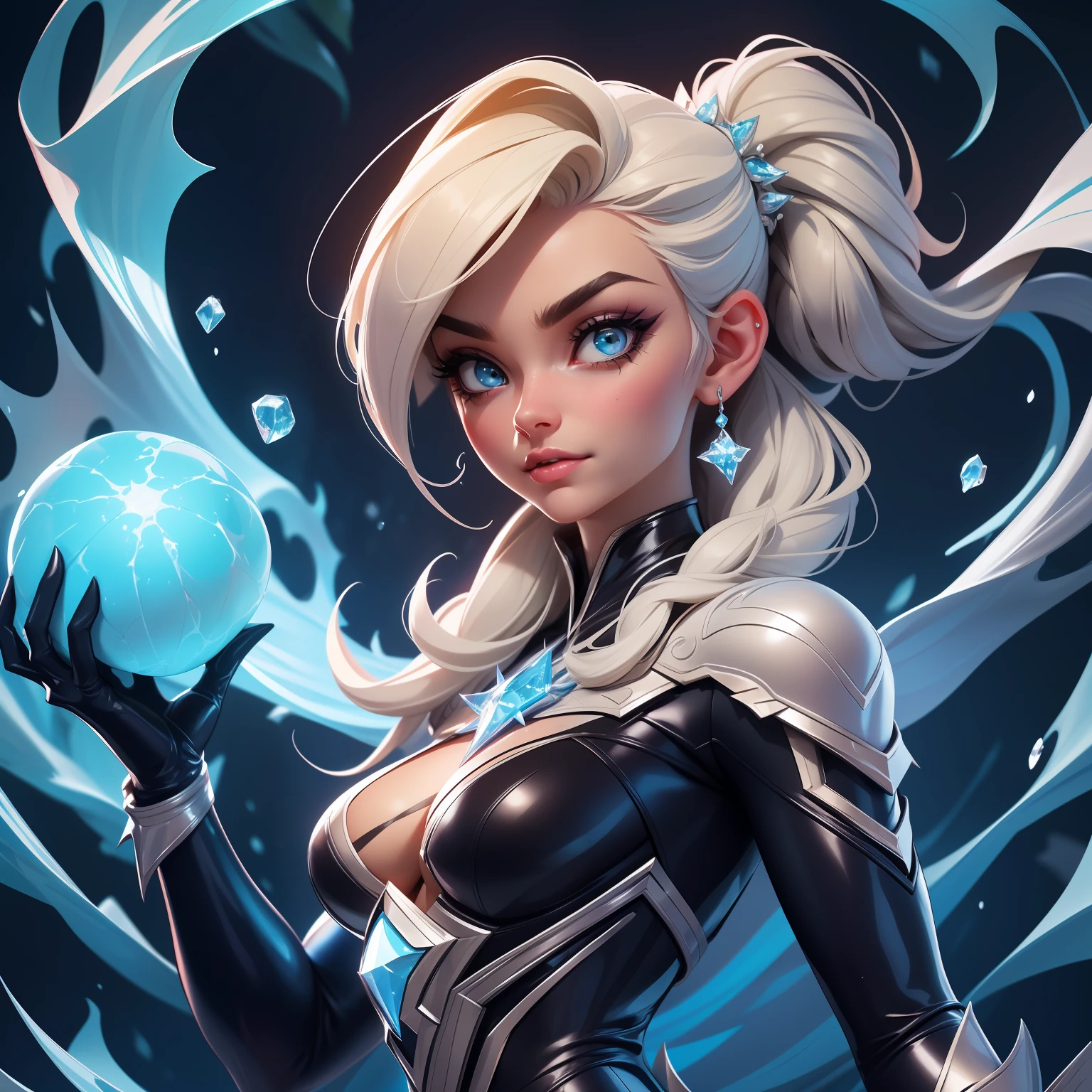 Elsa-Spider-Man Fusion, Roupas do Spider man, Cabelos brancos da Elsa, melting, 1girl, Latex bodysuit, Beautiful, (master part:1.2), (melhor qualidade:1.2), ((pose de luta)), ((campo de batalha)), cinemactic, olhos perfeitos, pele perfeita, perfect lighting, sorrir, luz, cor, pele texturizada, detalhe, Beleza, maravilha, ultra-detalhado, rosto perfeito