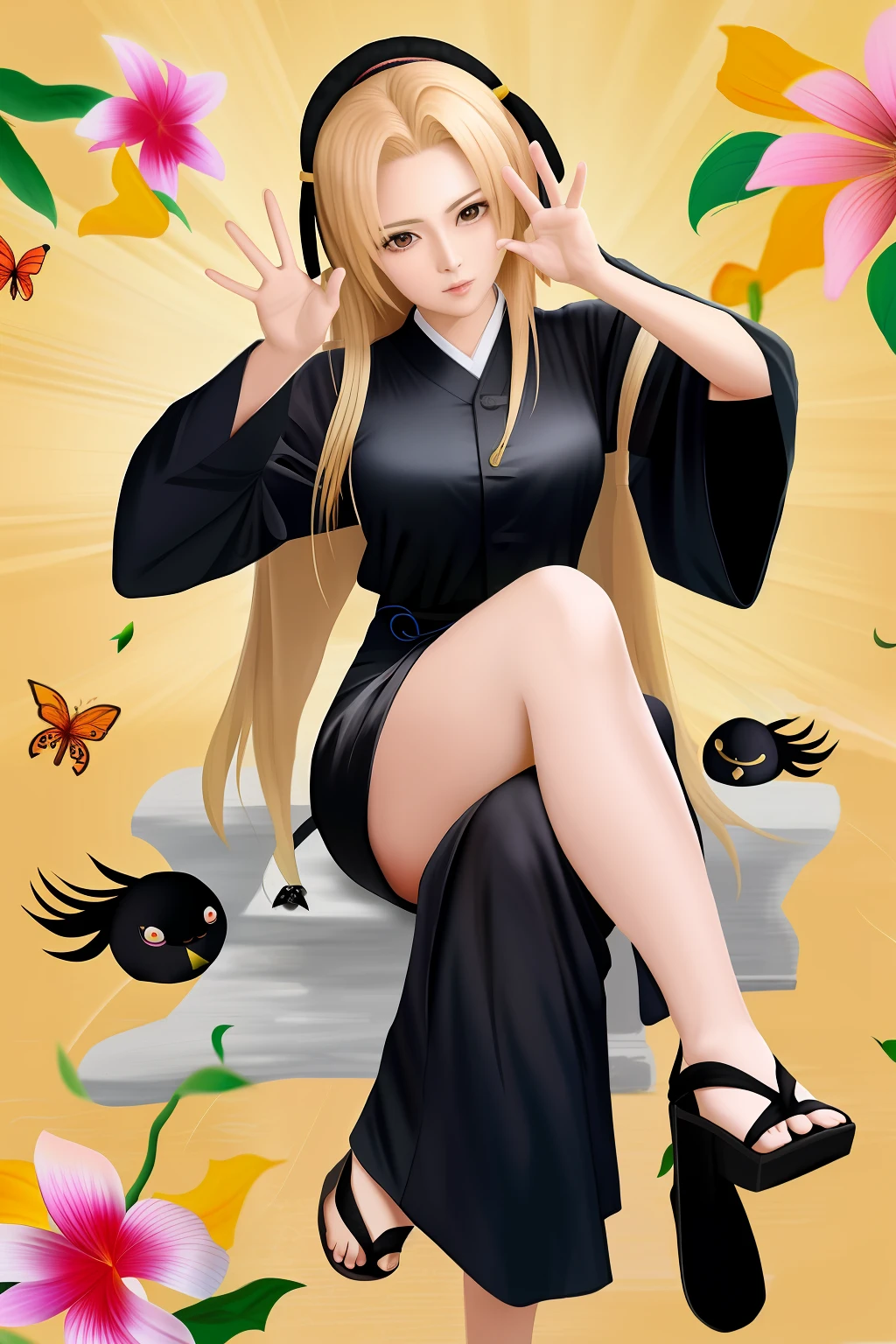 Tsunade wears a two-dimensional image of black silk。