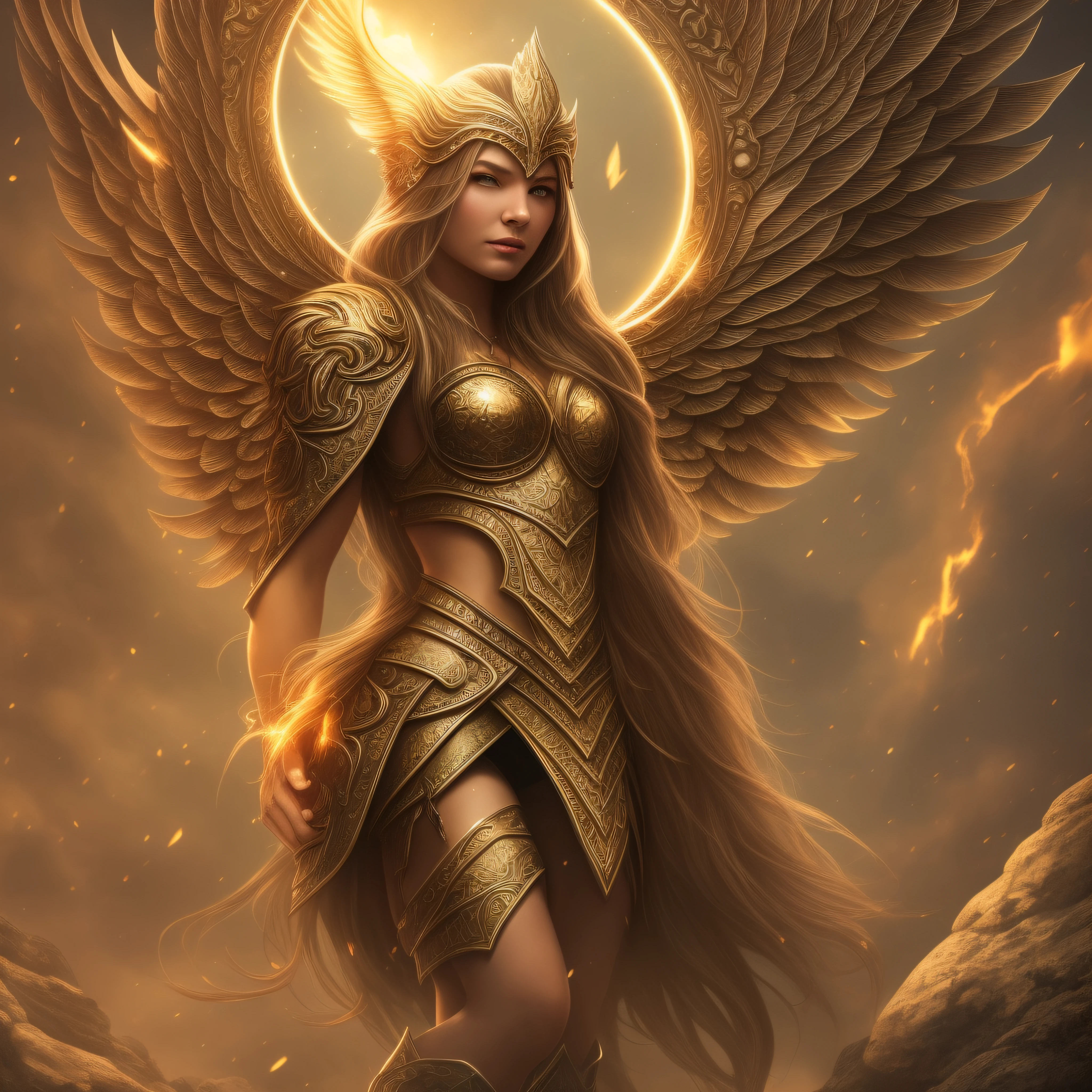 super high resolution, best quality, photo, 8k, (photorealistic: 1.2), cinematic lighting, A young woman shaped like a fantz wlop, giant woman and floating on the crystal throne, floating on crystal clouds, yellow eyes, bright yellow light emitted from the throne, precious stones floating in the sky, God, with beams of light enveloping her body, with large translucent wings,  feathered on the crystal throne, wings are open, golden light (halo:1.2) over your head, abdominal muscles dressed in medieval golden armor, feminine, dark, masterpiece, best quality, intricate details, snow environment and crystals in the background, crystal cathedral, portal of the future, 3D light, HD, magic, god of light, backlighting, detailed face, DREAD, depth of field,  soft lighting, mapped tone, highly detailed, concept art, smooth, sharp focus, dramatic lighting, highly detailed art, cinematic, 8K, amazing shadows (highly detailed background: 1.2), a viking, a spartan, fighting, blood, sweat, war, full body image, holding the bjorn in the left hand. --auto --s2