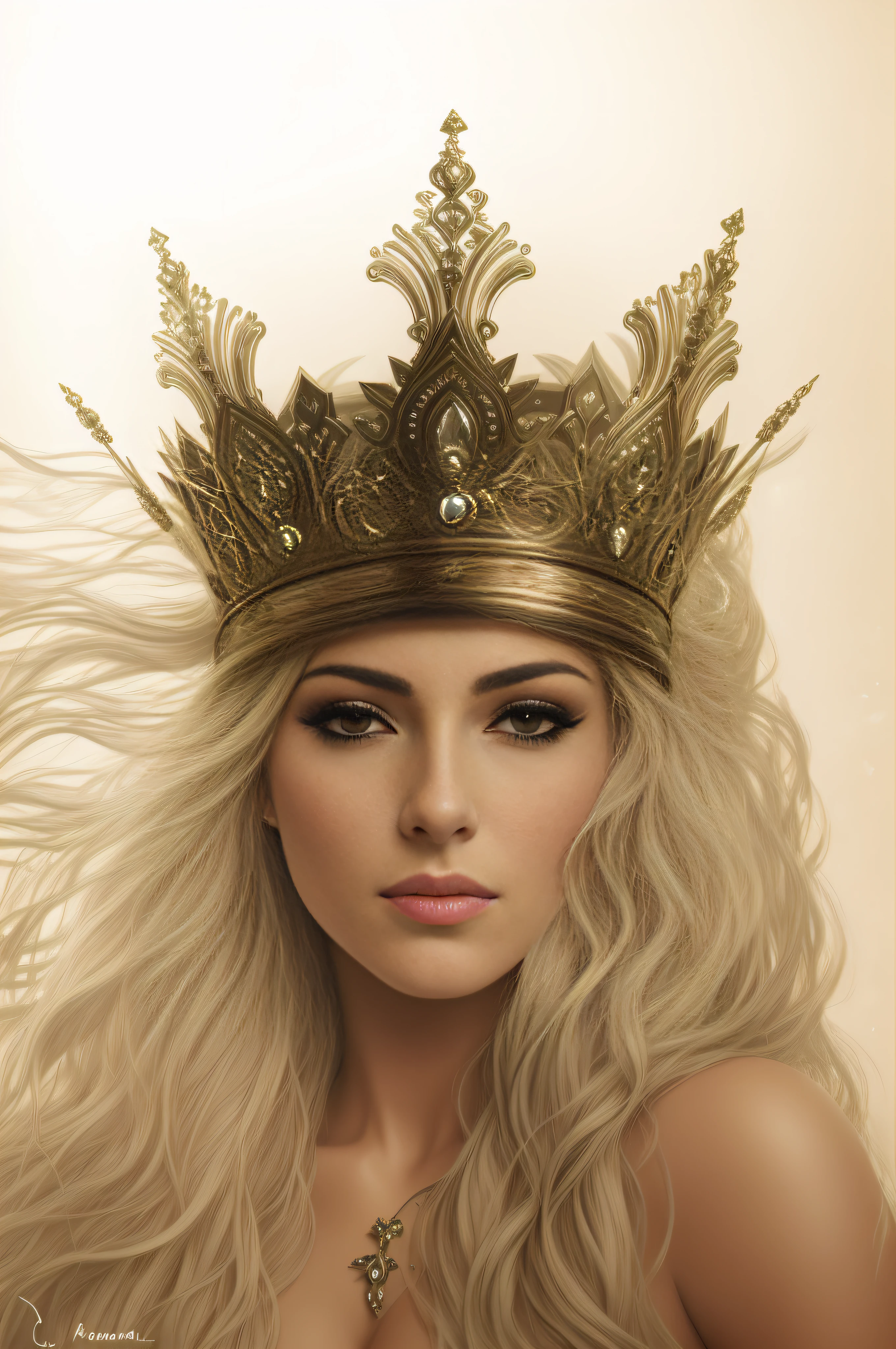 a black and white photo of a woman with a crown on her head, queen crown on top of her head, coroa grande adornada com esmeralda, karol bak uhd, Coroado, crown on her head, com uma coroa, com coroa, Tiara Verde, rainha bonita, exquisite digital illustration, deusa. Detalhes extremamente altos, retrato da princesa, em uma coroa, usando coroa, coroa