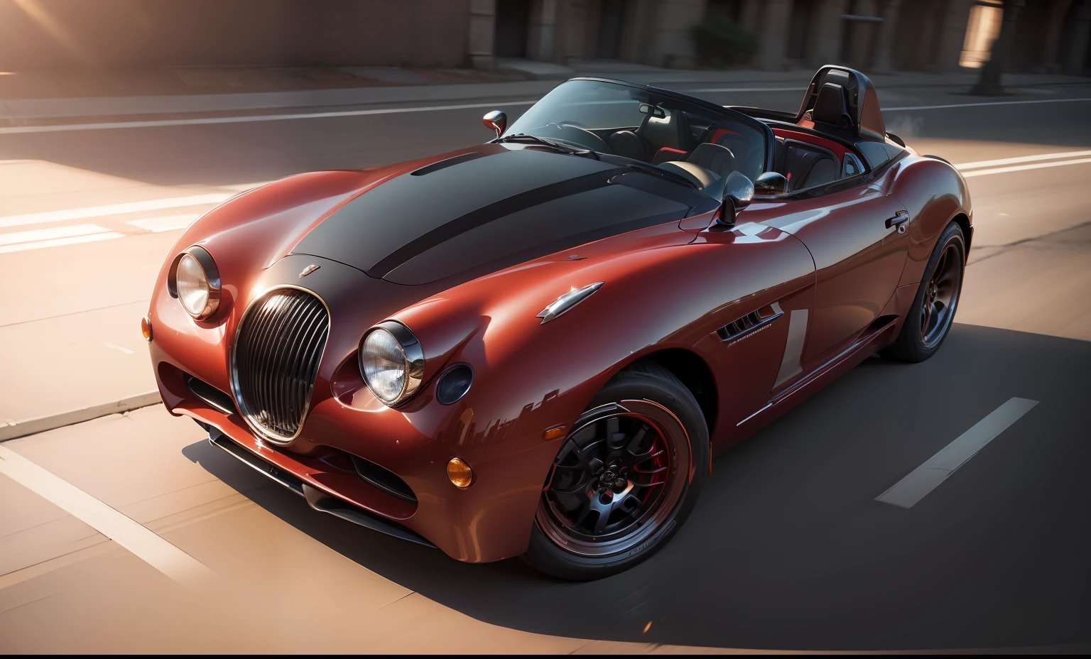 Necessidade de velocidade, JAGUAR VERMELHO BRILHANTE 1958, correndo pela rua molhada, quase, hyper realistic, motion blur, blurry background, altamente detalhado, divine proportion, (((Enquadrado))), perfect composition, perfect lighting, octan render, 8k, Artistic photography, trending on ArtStation, foco nítido, Studio photo, detalhes intrincados, altamente detalhado, Directed by: Greg Rutkowski