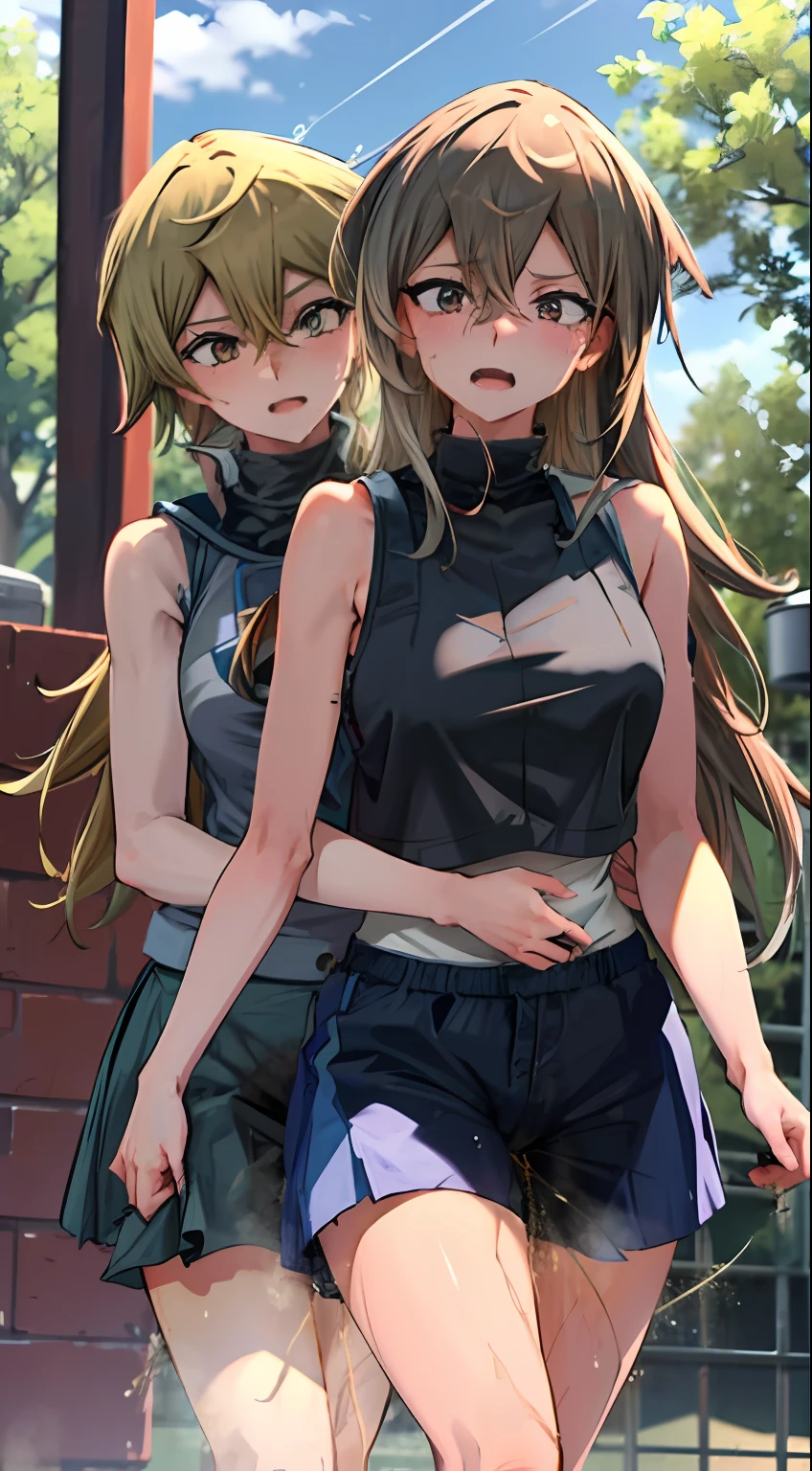 Two women having fun in the park、obscenity:1,2、Metamorphosis:1,2、Lesbian Mika:1,2、Grabbing each other's crotches、Asuka of the Heavenly Court、incontinence、Kissing、Black tank top、Navel、Black Hot Pants、Cowboy Shots、tre anatomically correct