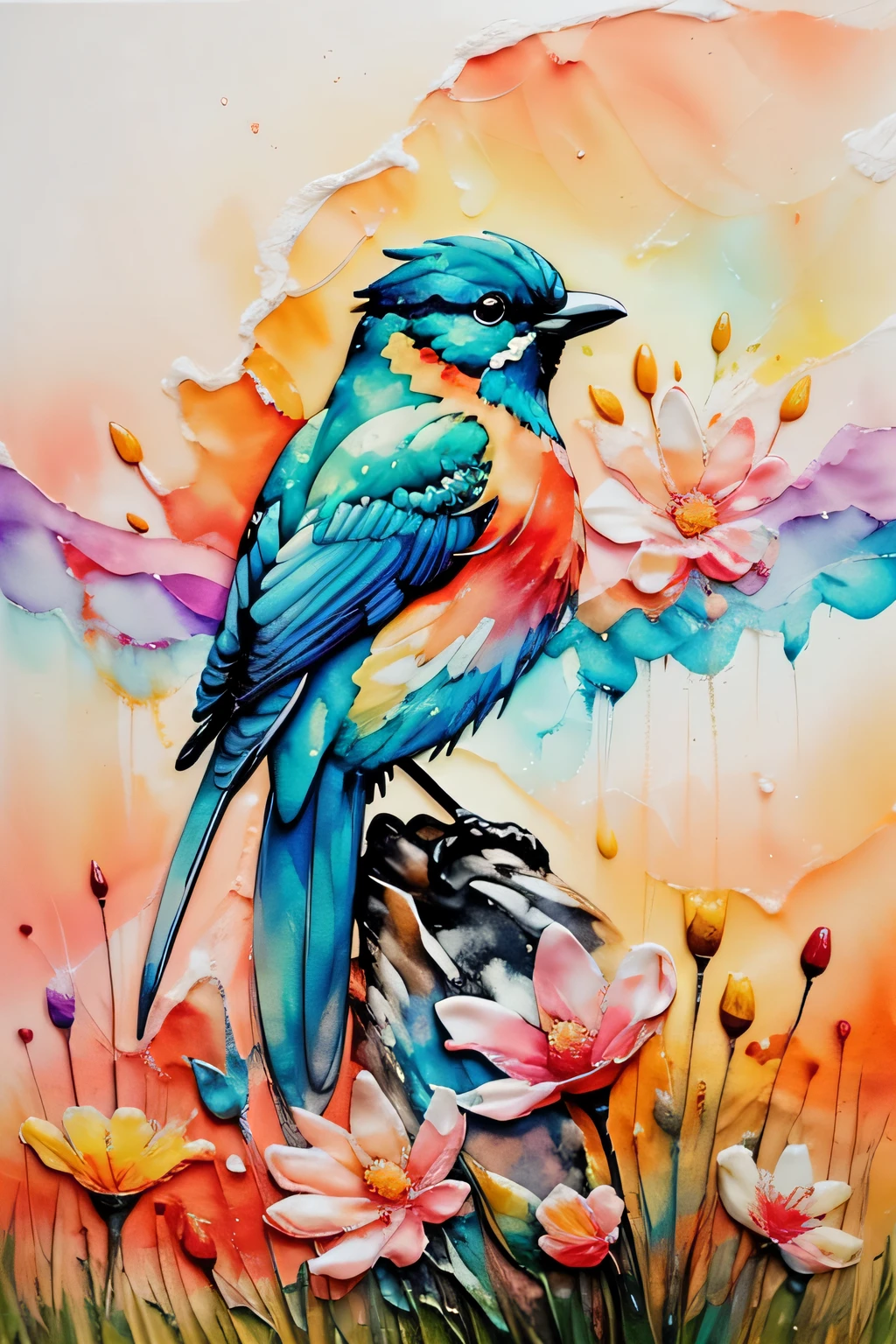 bird, sunrise, flower field, Alcohol ink and impasto mix painting, explosion,
yang08k, beautiful, colorful,
masterpieces, top quality, best quality, official art, beautiful and aesthetic,