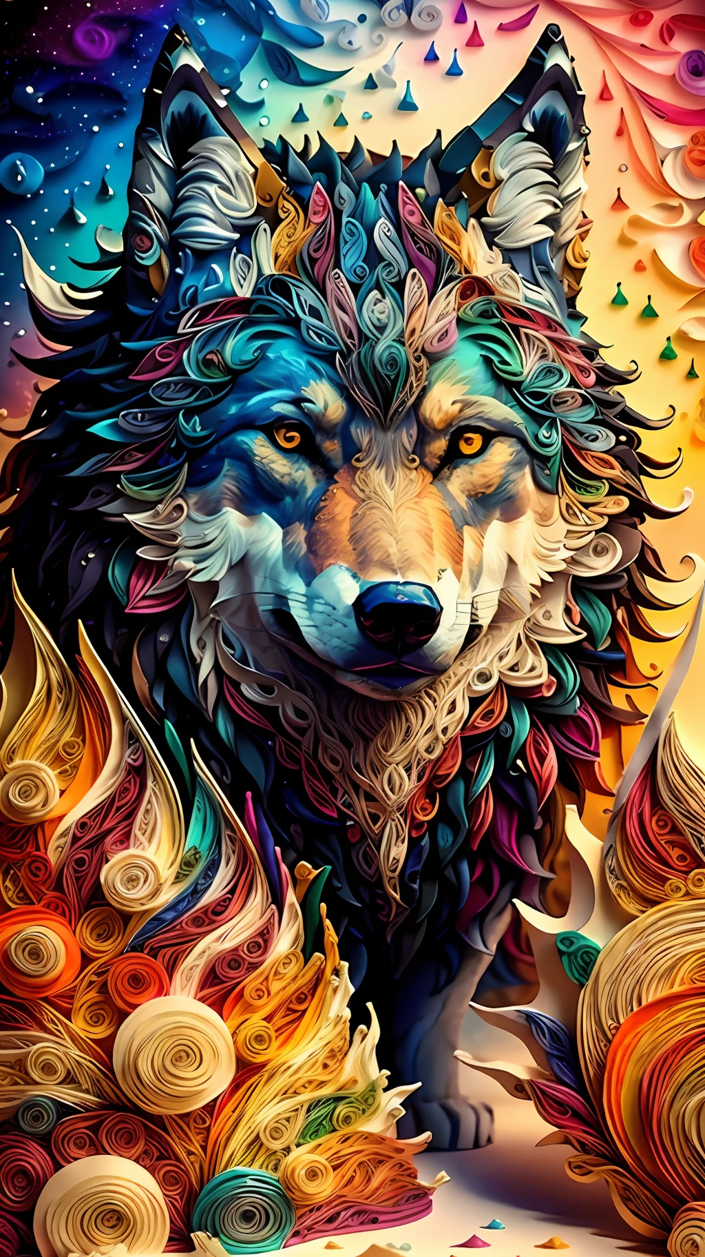 wolf, multi dimensional quilling paper, art, chibi,
yang08k, beautiful, colorful,
Masterpieces, top quality, best quality, official art, beautiful and aesthetic,((16k ultra realistic))