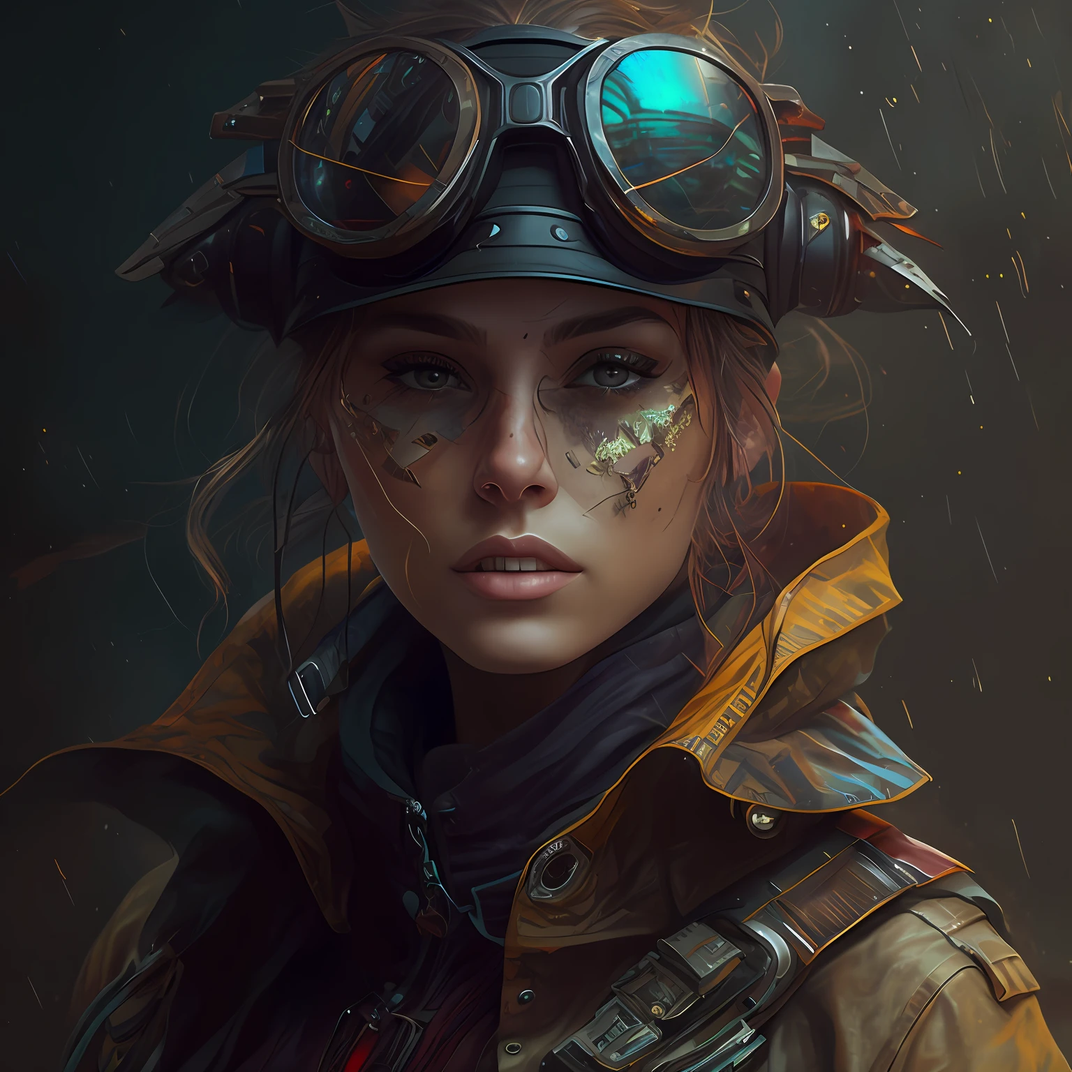 Arafed woman with glasses and a leather jacket, Wojtek FUS, arte de personagem impressionante, Retrato CGSetivity, retrato de arte conceito de fantasia, bela arte digital, stunning digital illustration, Epic portrait illustration, epic digital art illustration, Alexandra Fomina Artstation, pintura de personagem bonita, Epic Sci-Fi Character Art, Artgerm Julie Bell Beeple