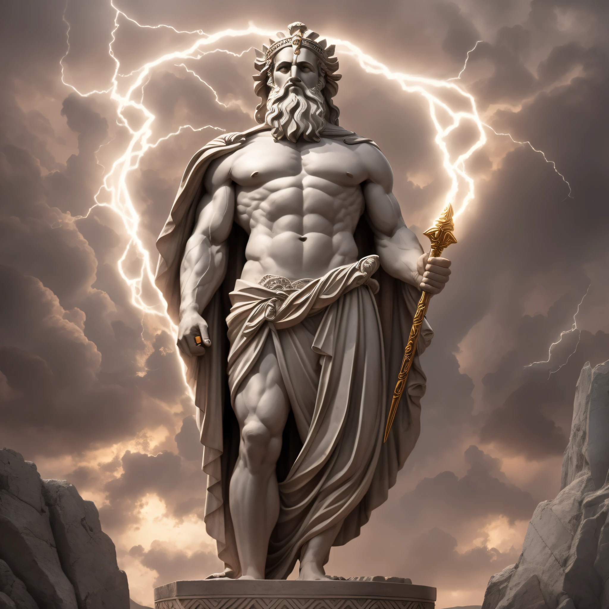 Digital Art. Greek God Zeus standing menacingly holding his thunderbolts