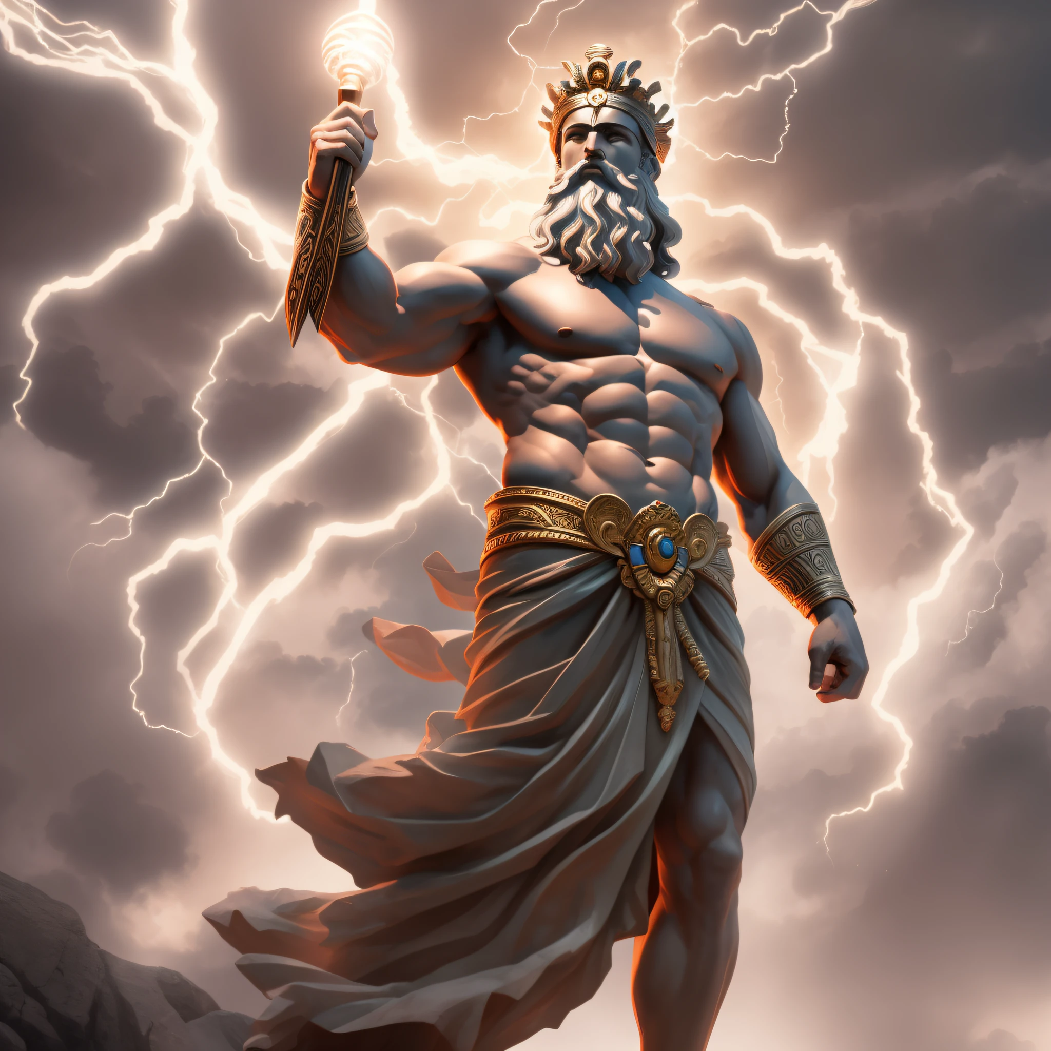 Digital Art. Greek God Zeus standing menacingly holding his thunderbolts