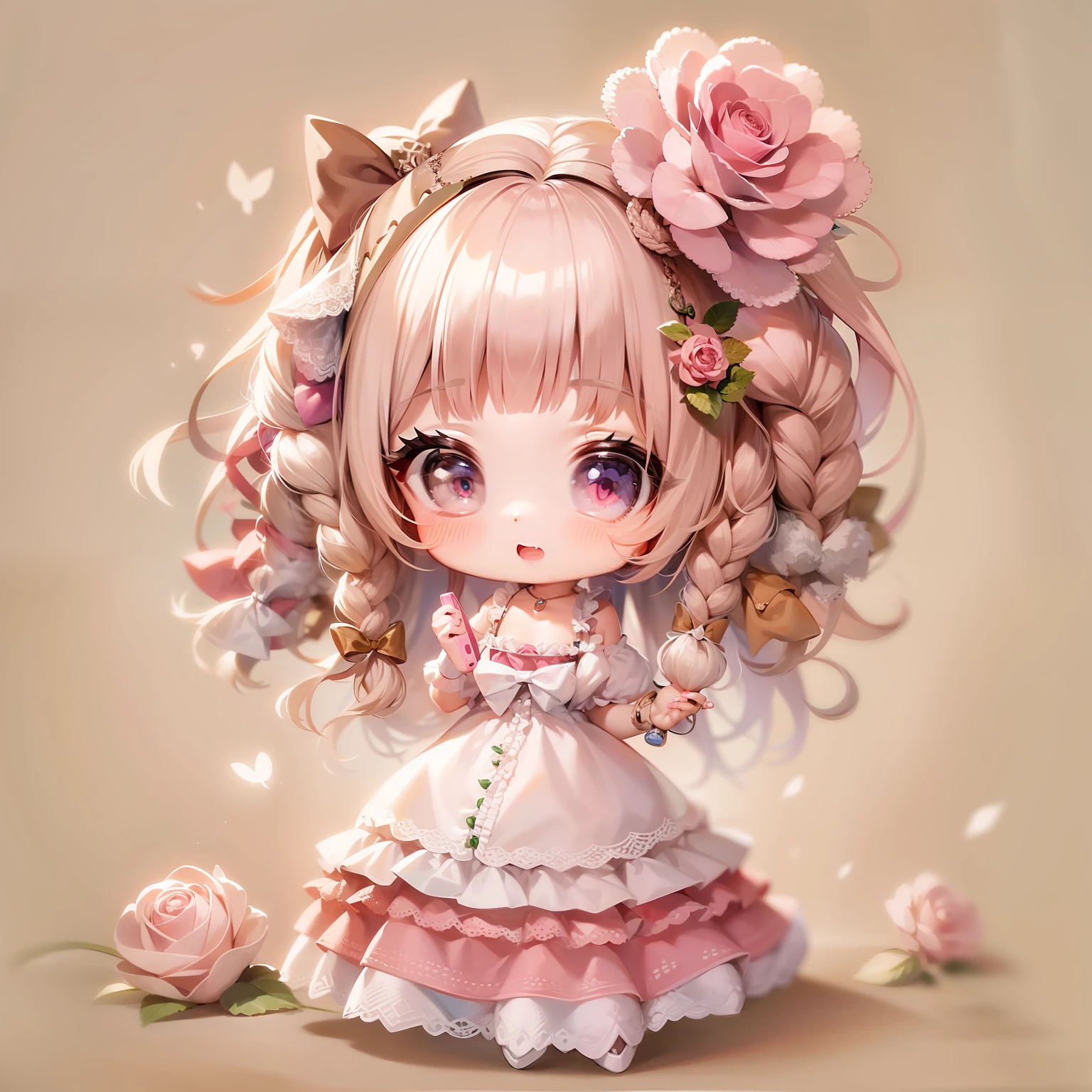 Garota,estlo chibi,ta,com fone de ouvido rosa
