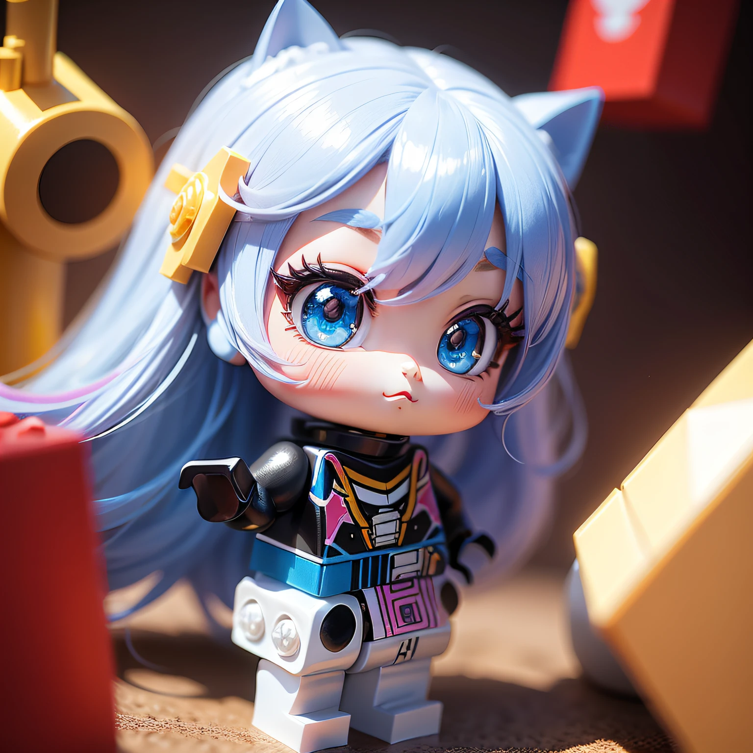 a beauty girl、super precision、accuracy、Lego、Chibi、Colorful hair、kawaii