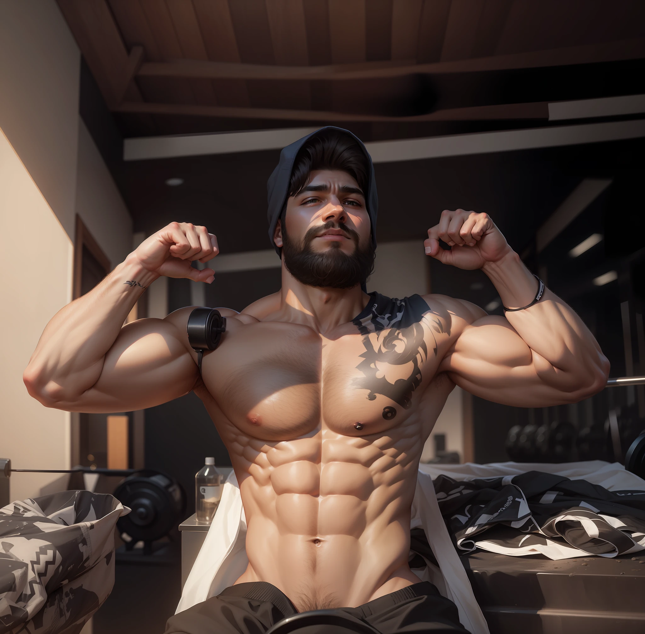 change background to gym, make me fit, six pack, 4k, realistic face