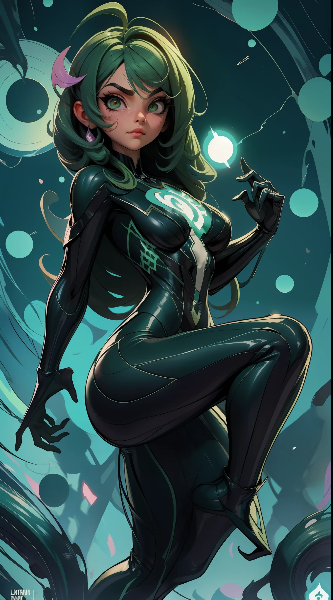 Venom-Green Lantern Fusion, melting, Beautiful, 1girl, (master part:1.2), (melhor qualidade:1.2), ((pose de luta)), ((campo de batalha)), cinemactic, olhos perfeitos, pele perfeita, perfect lighting, sorrir, luz, cor, pele texturizada, detalhe, Beleza, maravilha, ultra-detalhado, rosto perfeito