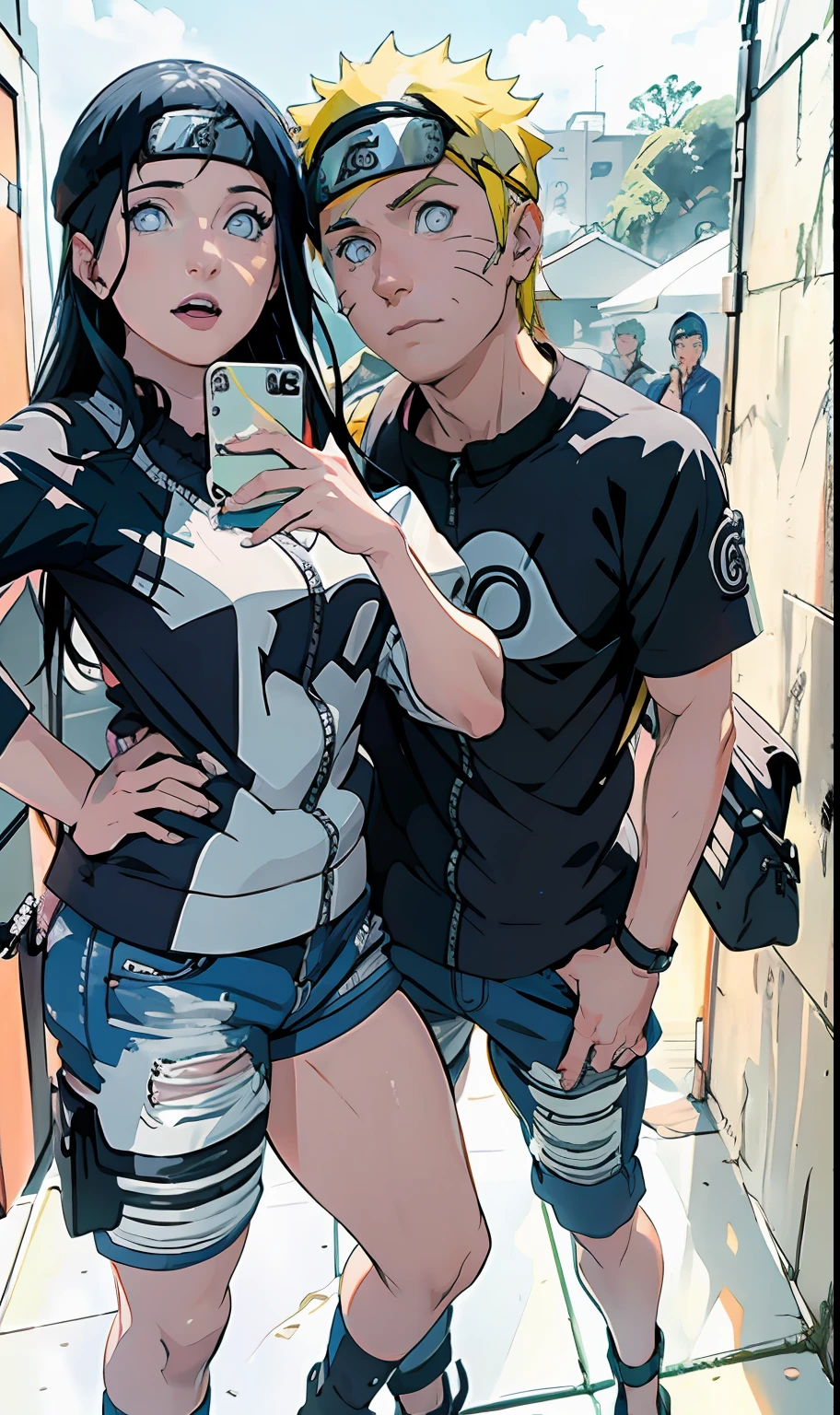 Naruto Uzumaki e Hinata Hyuga, There's a man and a woman taking a selfie in a hallway, Lovely couple, Directed by: Nandor Soldier, imagem de perfil, selfie apaixonada, par, 👅 👅, foto de perfil, Fotografia tirada em 2 0 2 0, pose de casal, Casal feliz, Carregado, Foto tirada em 2018, foto do perfil