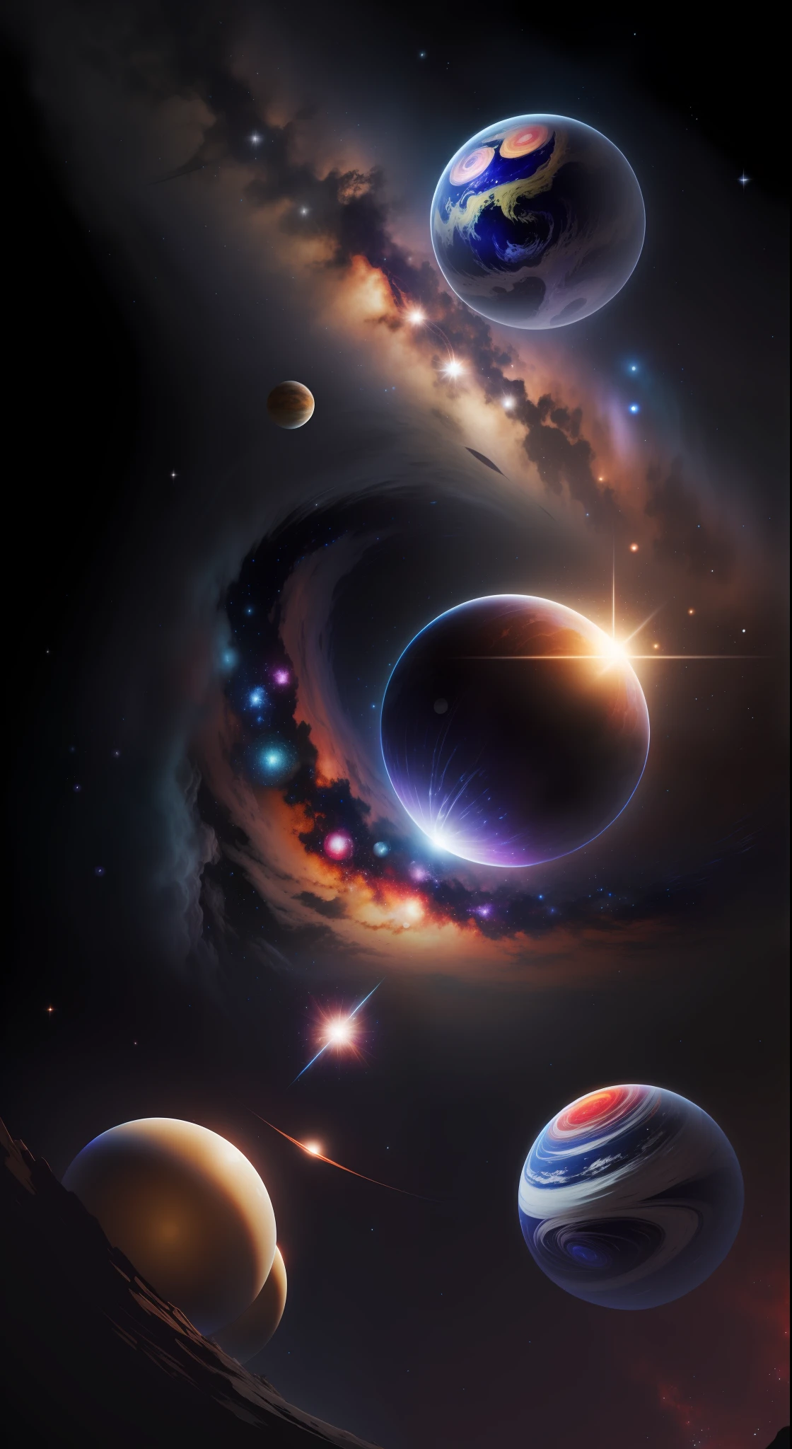 Galaxy with planets,colorful milky ways,high quality,high resolution,dark night