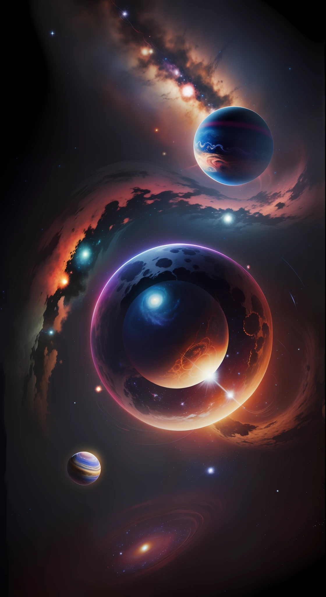 Galaxy with planets,colorful milky ways,high quality,high resolution,dark night