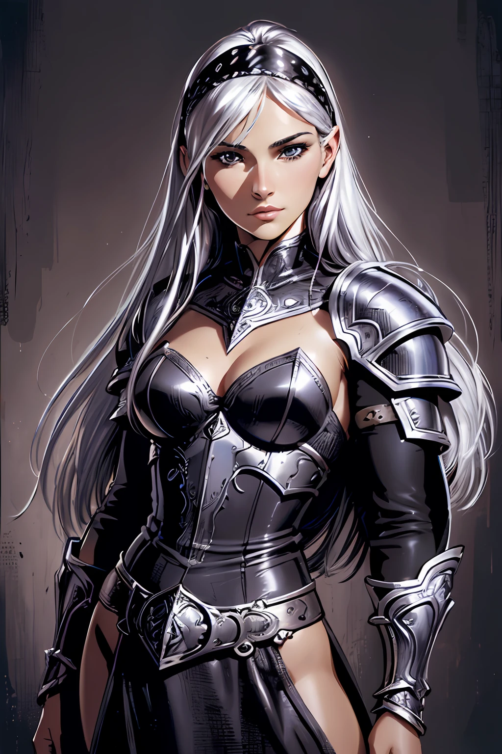 (line art:1.3), (2D:1.35),1girl, armor, silver hair, rogue, dungeon, fantasy, DnD, jewelry, head band, best quality, masterpiece, (solo:1.3),
dark room, dim light , high contrast, (beautiful face), stunning, gorgeous,
(Drew Struzan Adrian Smith , Gustave Moreau)
(mature adult:1.57), (photorealistic:1.5)