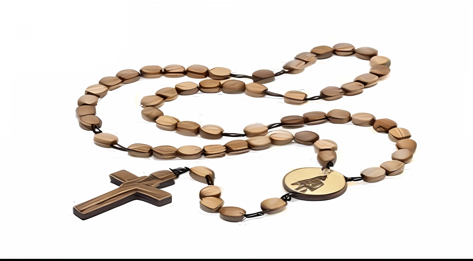rosary with wooden beads and a cross on a white background, Joias de madeira, uma madeira, de madeira, com madeira detalhada, 1 / 1 6 0 s, 1/Anos 160, com um material de madeira, of a old 15th century, of a 15th century, contas cruzam o peito nu, foto em alta