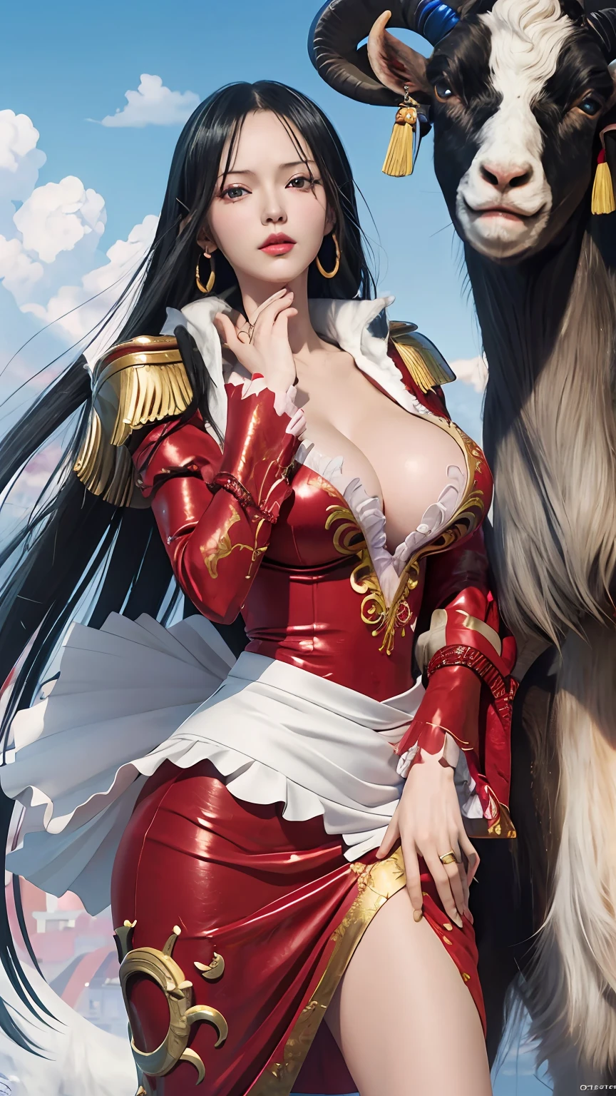 Anime girl with goat and demon in red dress, nico robin, highly detailed exquisite fanart, from one piece, artgerm and genzoman, Extremely detailed Artgerm, Range Murata and Artgerm, Detailed anime artwork, detailed anime art, Detailed digital anime art, Detailed fanart, High-quality fanart, overdetailed art