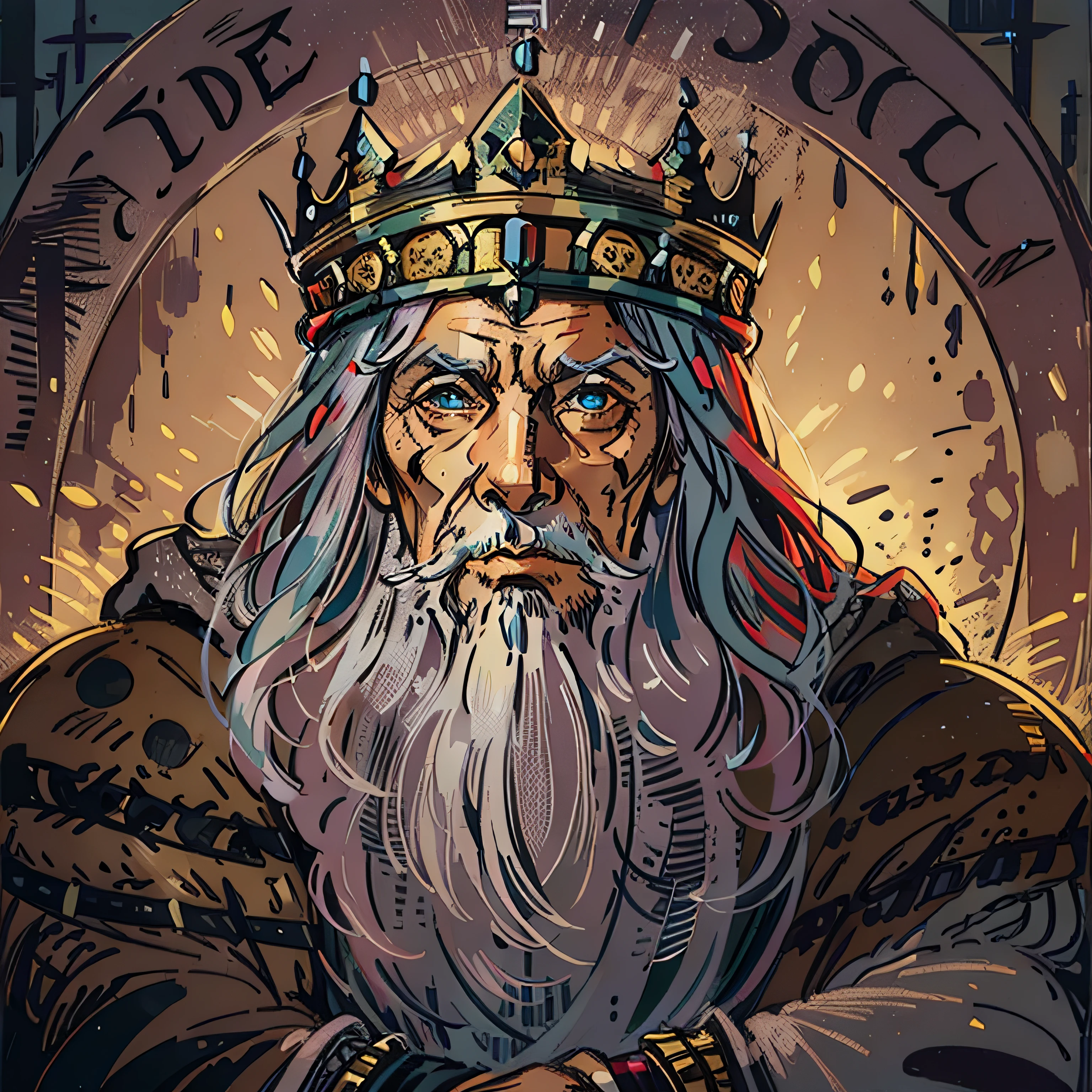 elder king. RPG character portrait, medieval fantasy, throne background