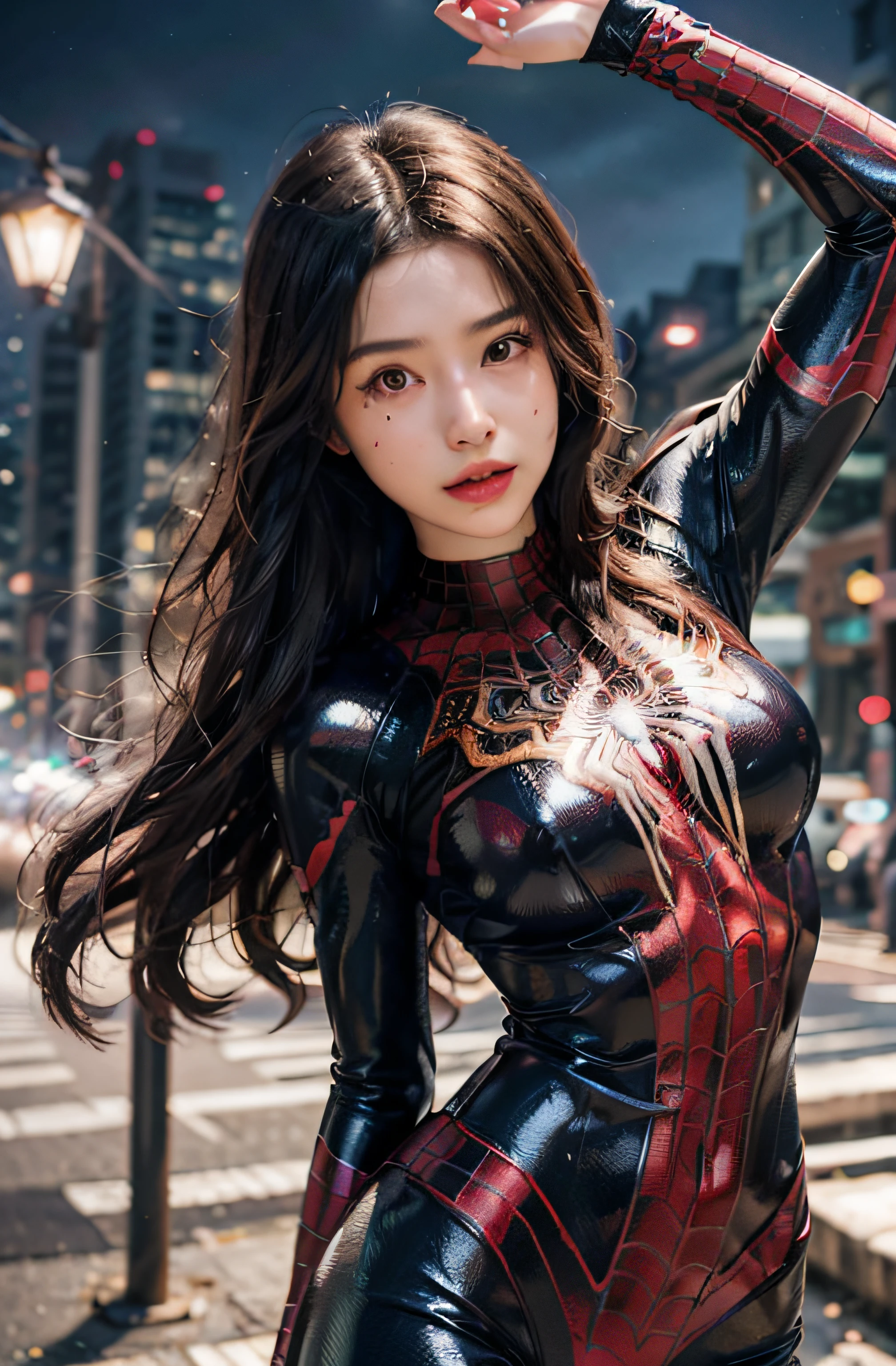 (wearing spiderwoman_cosplay_outfit:1.1), in front of a sky, 
good hand,4k, high-res, masterpiece, best quality, head:1.3,((Hasselblad photography)), finely detailed skin, sharp focus, (cinematic lighting), night, soft lighting, dynamic angle, [:(detailed face:1.2):0.2], medium breasts, outside,