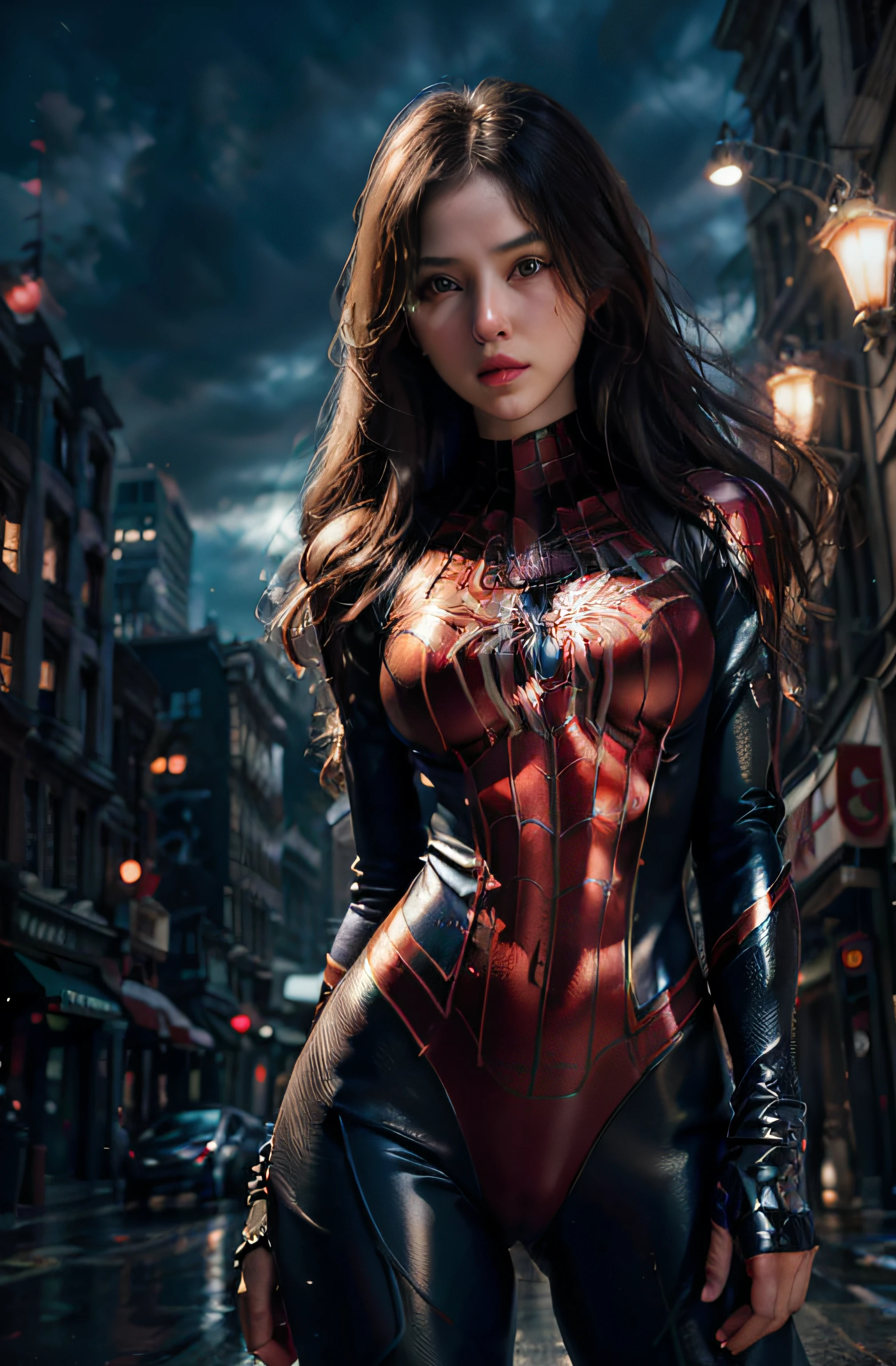 (wearing spiderwoman_cosplay_outfit:1.1), in front of a sky, 
good hand,4k, high-res, masterpiece, best quality, head:1.3,((Hasselblad photography)), finely detailed skin, sharp focus, (cinematic lighting), night, soft lighting, dynamic angle, [:(detailed face:1.2):0.2], medium breasts, outside,