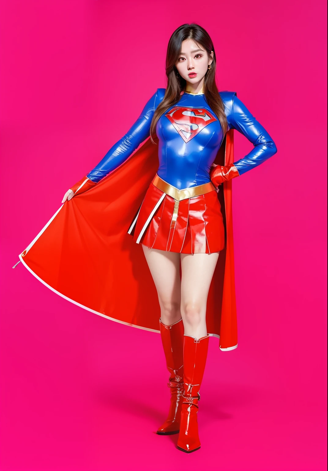 (8k、RAW Photos、top-quality、masterpiece:1.2)、(realisitic、Photorealsitic:1.37)、女の子1人、japanes、in her 20s、super girl、Bishoujo Warrior、fight、Superheroine、battleing、profetional lighting、Photon Mapping、The tips of the are sticking out、areola protruding、The shape of the pubic area is clearly visible、gals、Lots of lashes、Lame on the eyelids、pitch red lip、A slender、Crotch open、Big