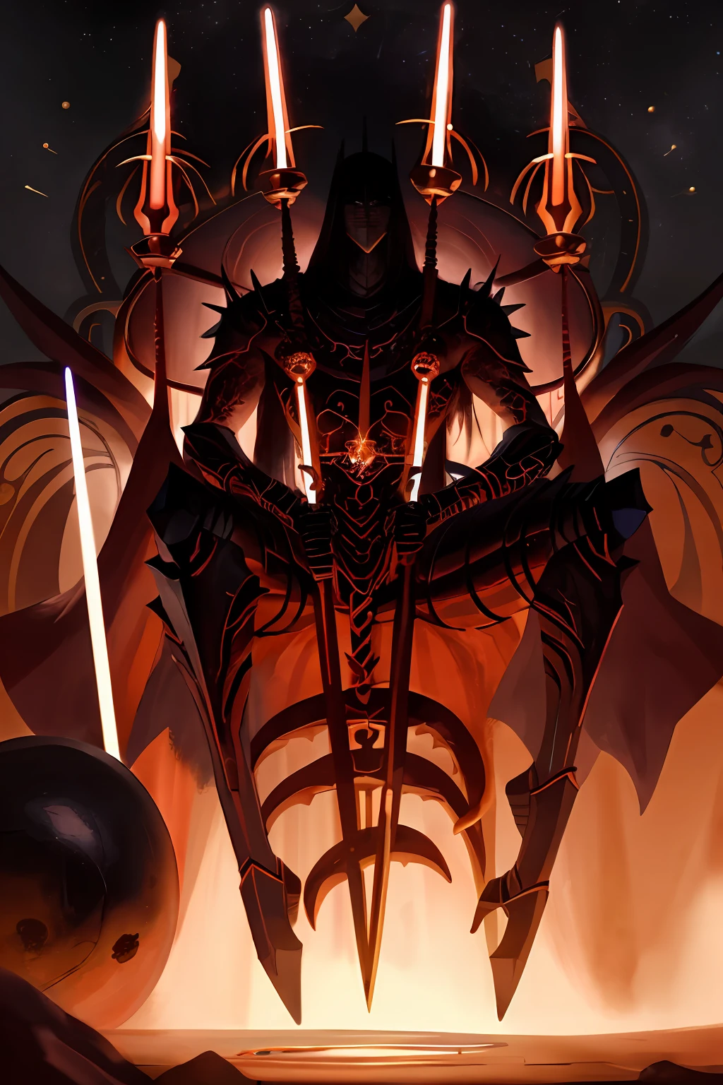 nenhum ser humano, Sentinel Guardian, humanoide, monstruoso, asas, biblical,Scorpius is an imposing and intimidating figure. His armor features venomous spikes and dark colors, befitting his shadowy nature. He wields a obsidian hammer charged with dark energy, capable of unleashing devastating shockwaves. His posture is aggressive and dominant, displaying his desire to conquer his