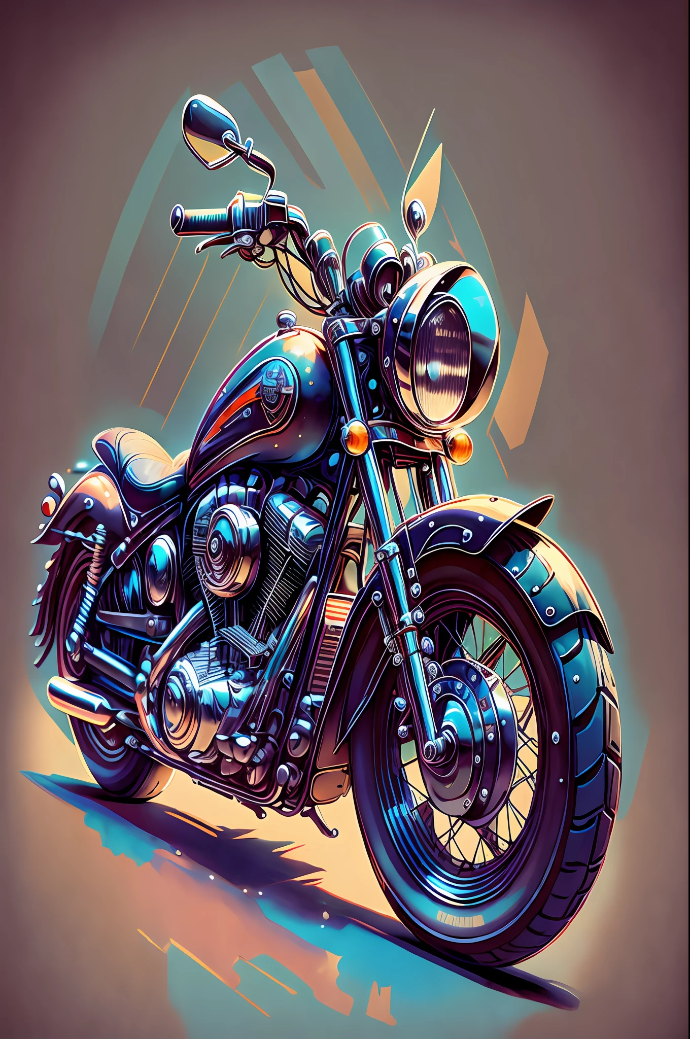 Antique Harley-davidson, 2D illustration, tshirt, circular background