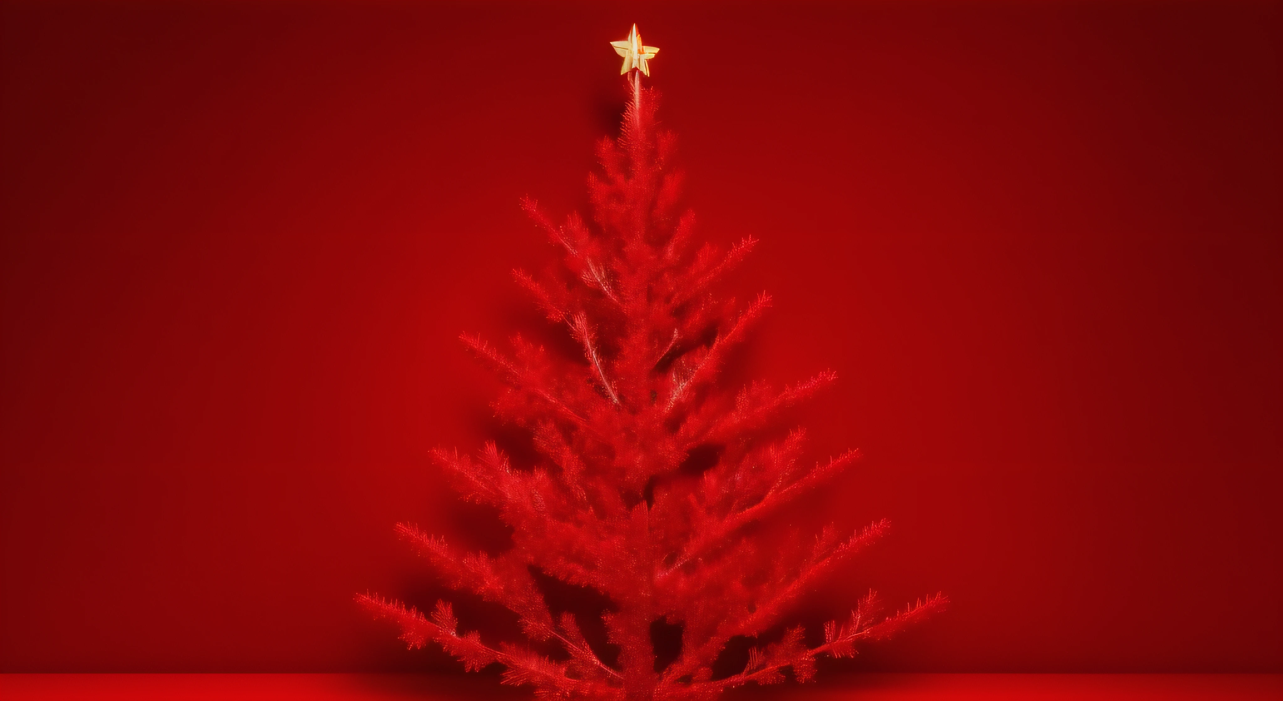 This image shows a red background with a Christmas tree branch, ornamentos vermelhos e brancos, and a red ribbon at the top. Image is empty, except for the decorations.