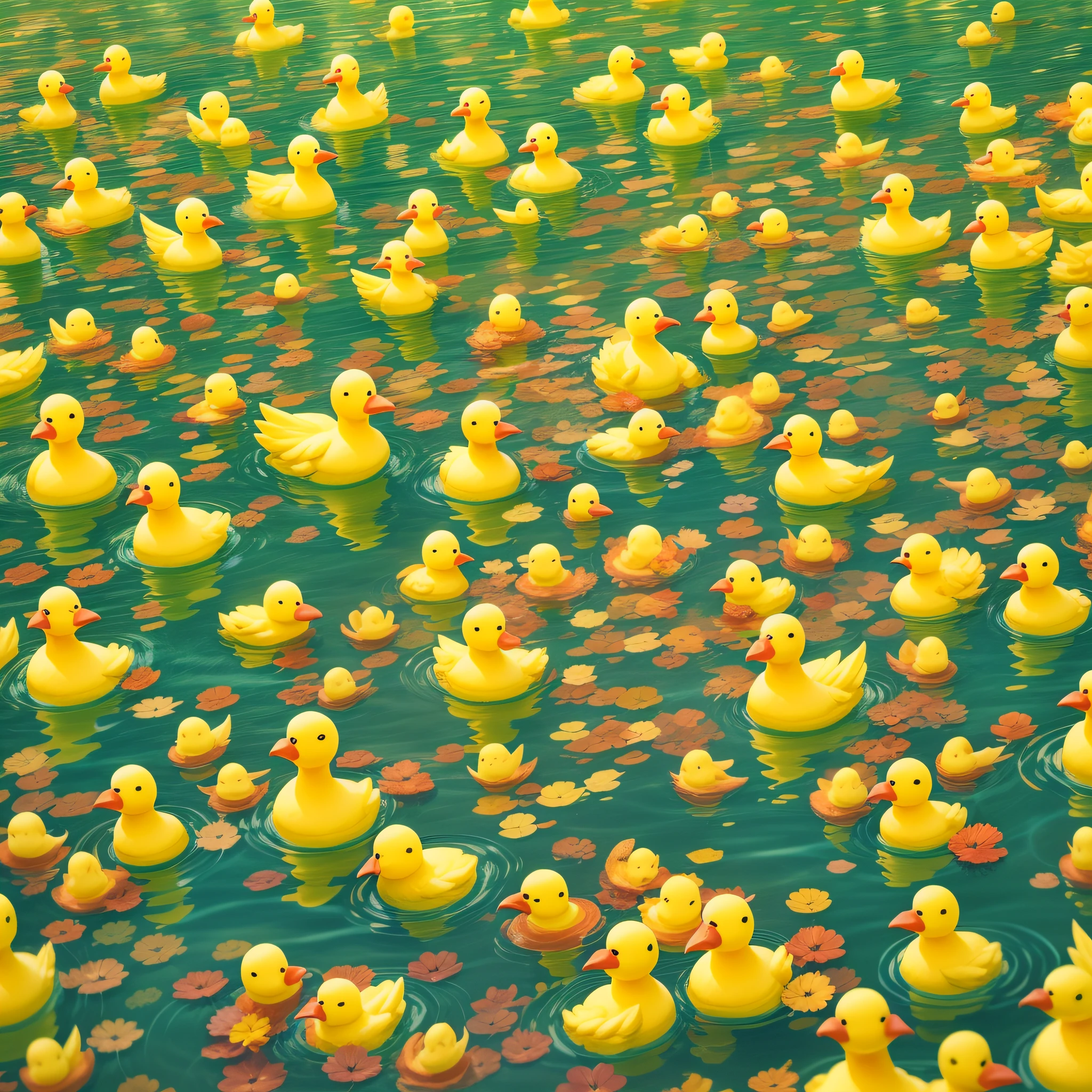 swimming in a pool filled with rubber ducks
