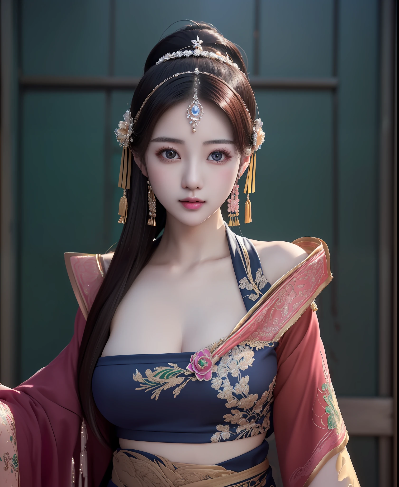 (masterpiece, best quality, extremely detailed 8k, ultra hd, ultra-detailed, highly detailed, highly realistic, ultra-realistic, photo realistic), (1girl:1.5), (beautiful Taiwanese Idol woman:1.8), (beautiful Pakistani woman:1.5), (detailed realistic skin), (realistic big breasts), slender abs, (closed mouth:1.4), nsfw,