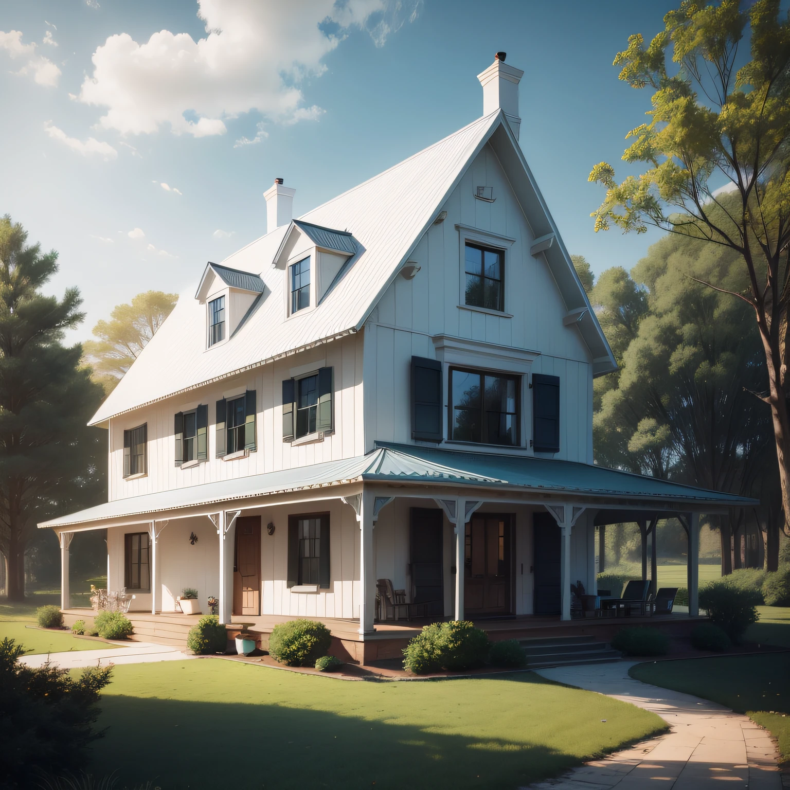 white farm house