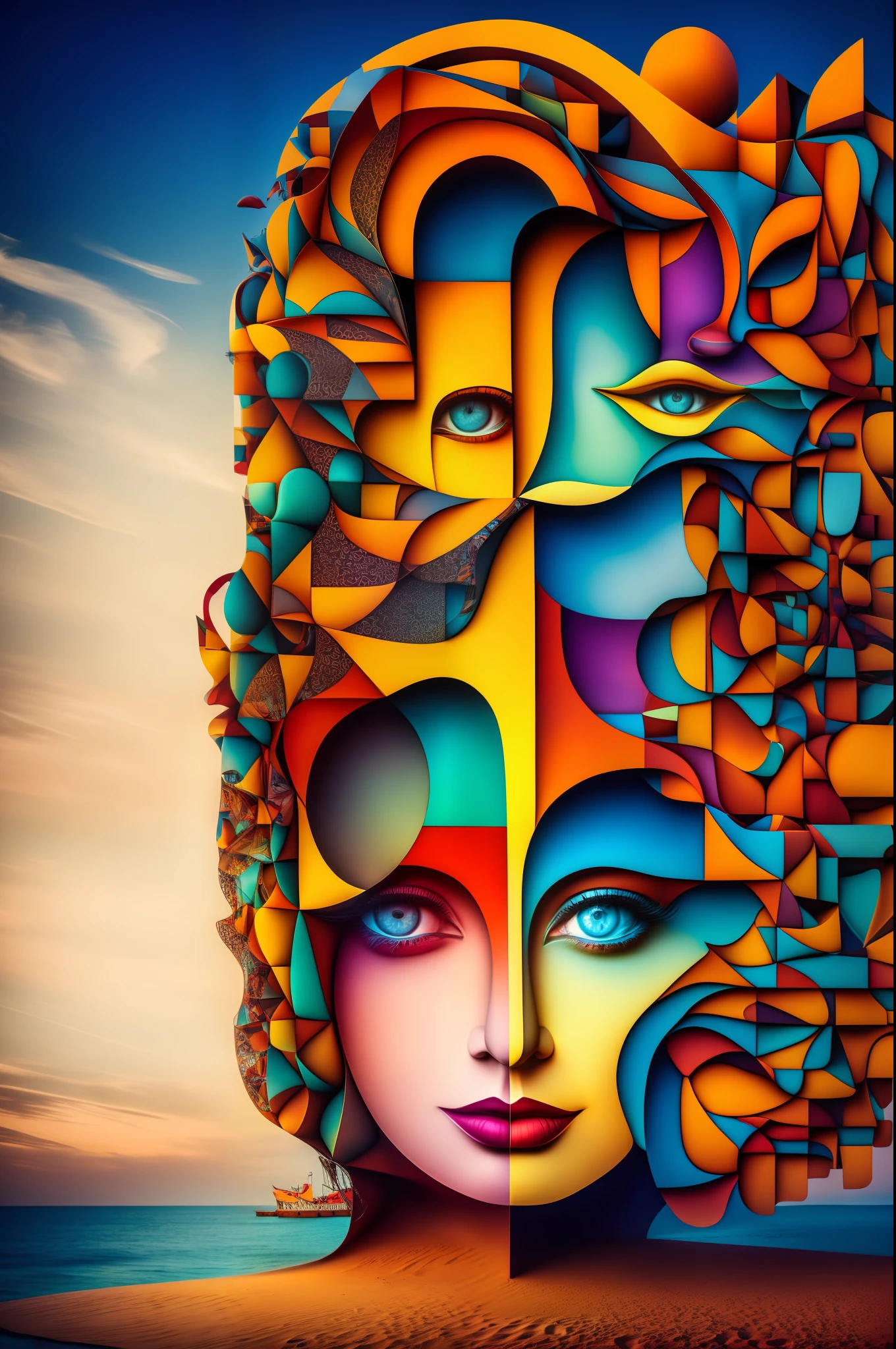 (colorfulsurrealism)++, (surrealism), a face of a woman