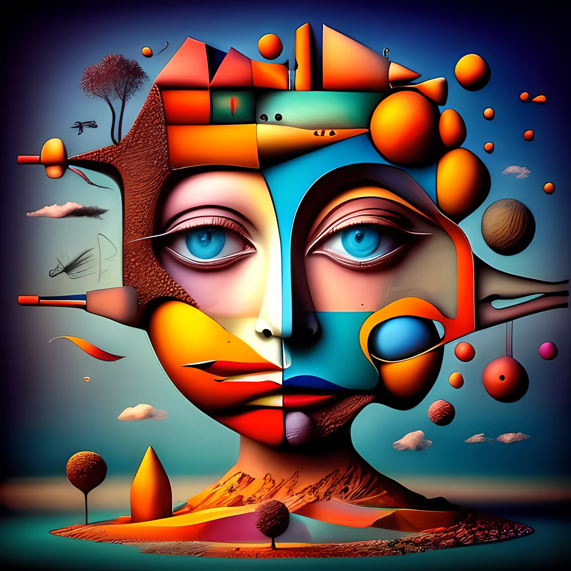 (colorfulsurrealism)++, (surrealism), a face of a woman