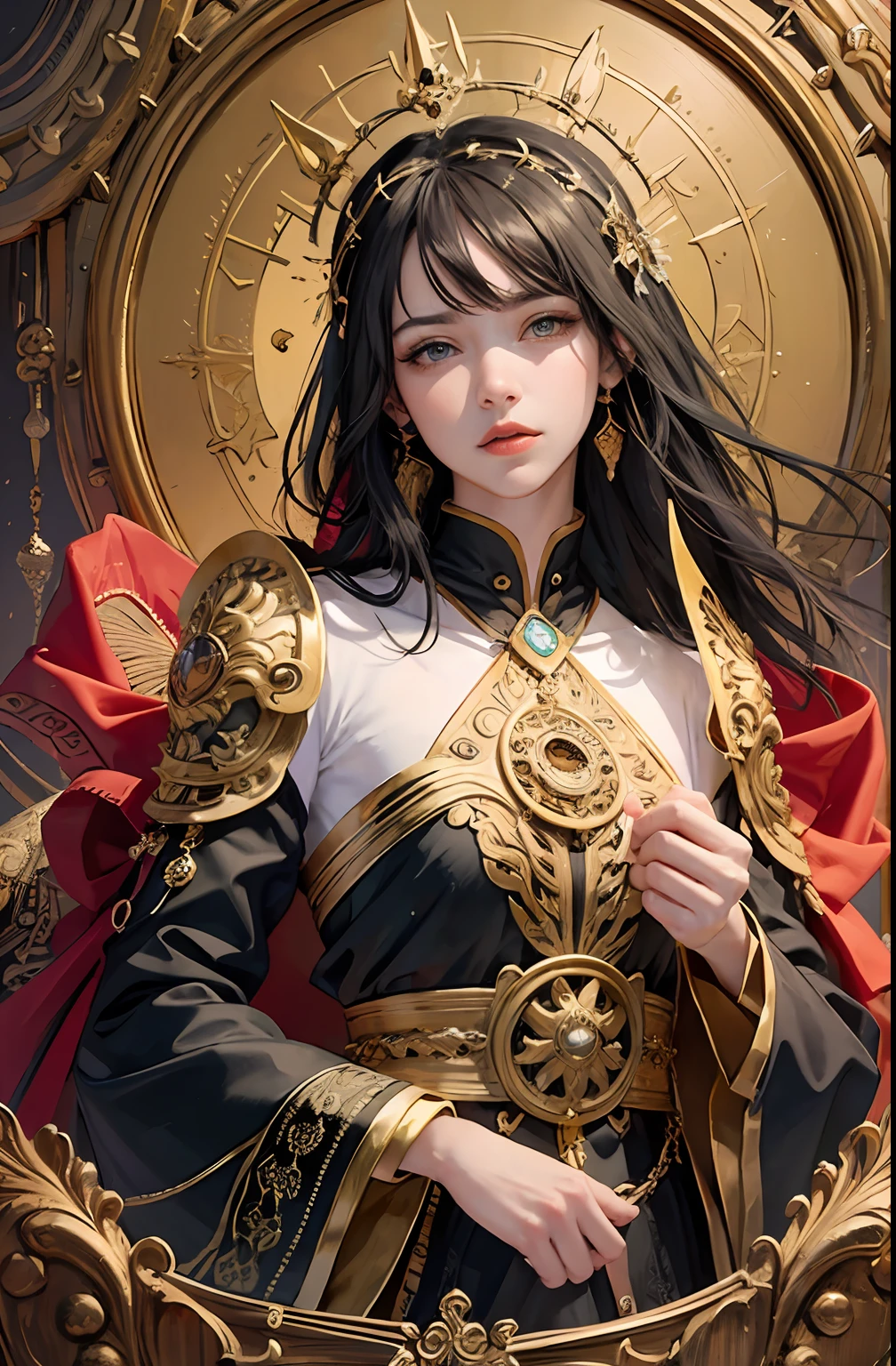 (masterpiece, top quality, best quality, official art, beautiful and aesthetic:1.2), (1girl), extreme detailed,colorful,highest detailed, official art, unity 8k wallpaper, ultra detailed, beautiful and aesthetic, beautiful, masterpiece, best quality, (zentangle, mandala, tangle, entangle) ,holy light,gold foil,gold leaf art,glitter drawing, PerfectNwsjMajic