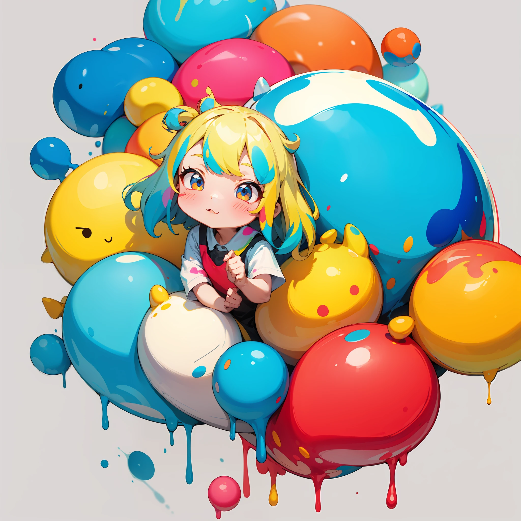 a sticker, 20 cute girls, Simple background, colorful backdrop, No background, looking-down, looking-down、Paint dripping、masterpiece
