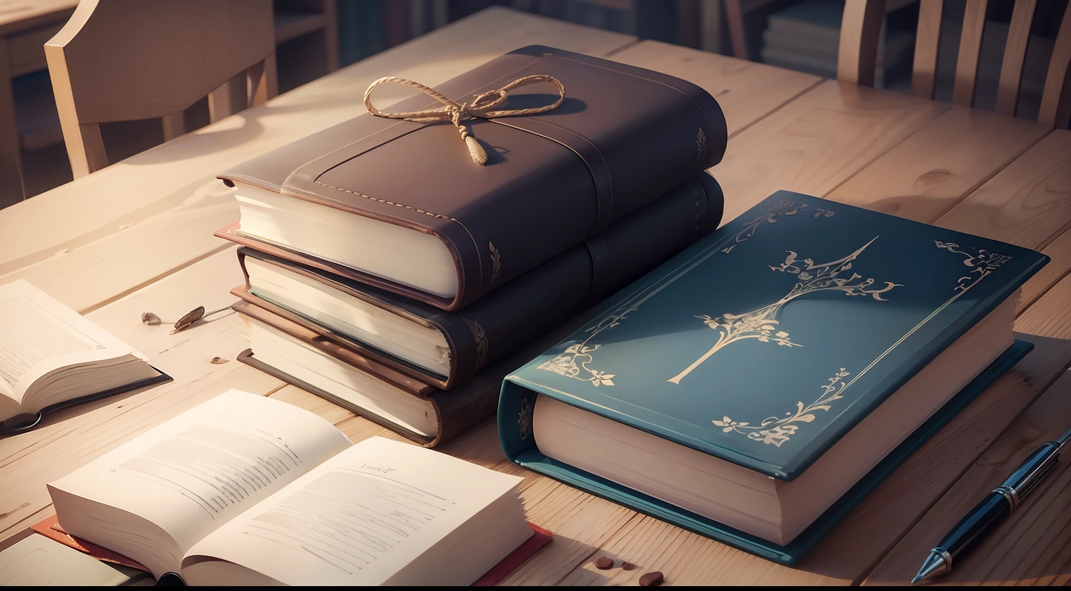 Muitos Livros abertos sobre a mesa.