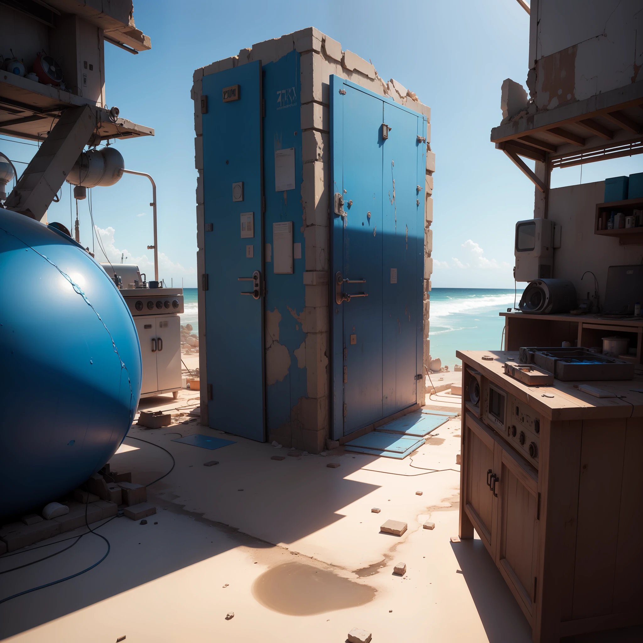 laboratory, wrecked, Cabos, azul, realista, HD 4k 3000x3000, alta resolução, realista, futurista, a noite, lua