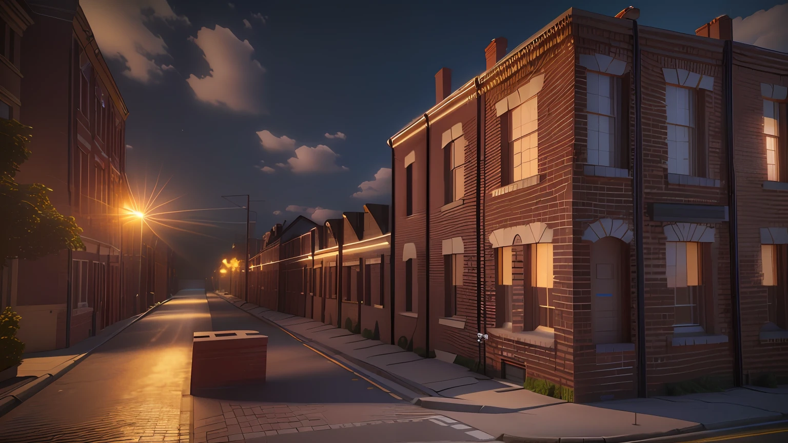 There is a 3D image of a brick building with a street sign, high detail render, renderizado no motor arnold, 3d final render, 3 d finalrender, renderizar no vray, raytraced render, finalrender, highly detailed render, detailed 3d render, detailed 3d render, very detailed render, 3d render highly detailed, 3d render highly detailed