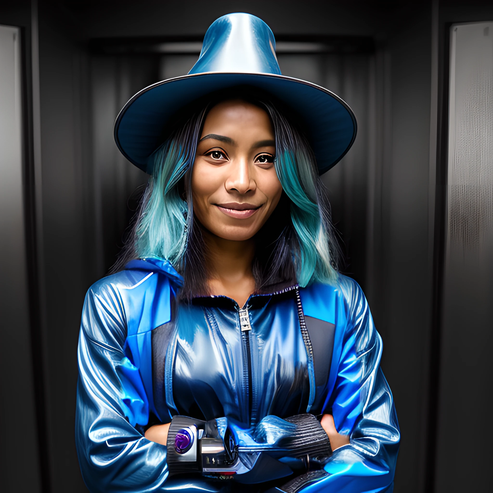 blue cyberpunk clothes with techwear