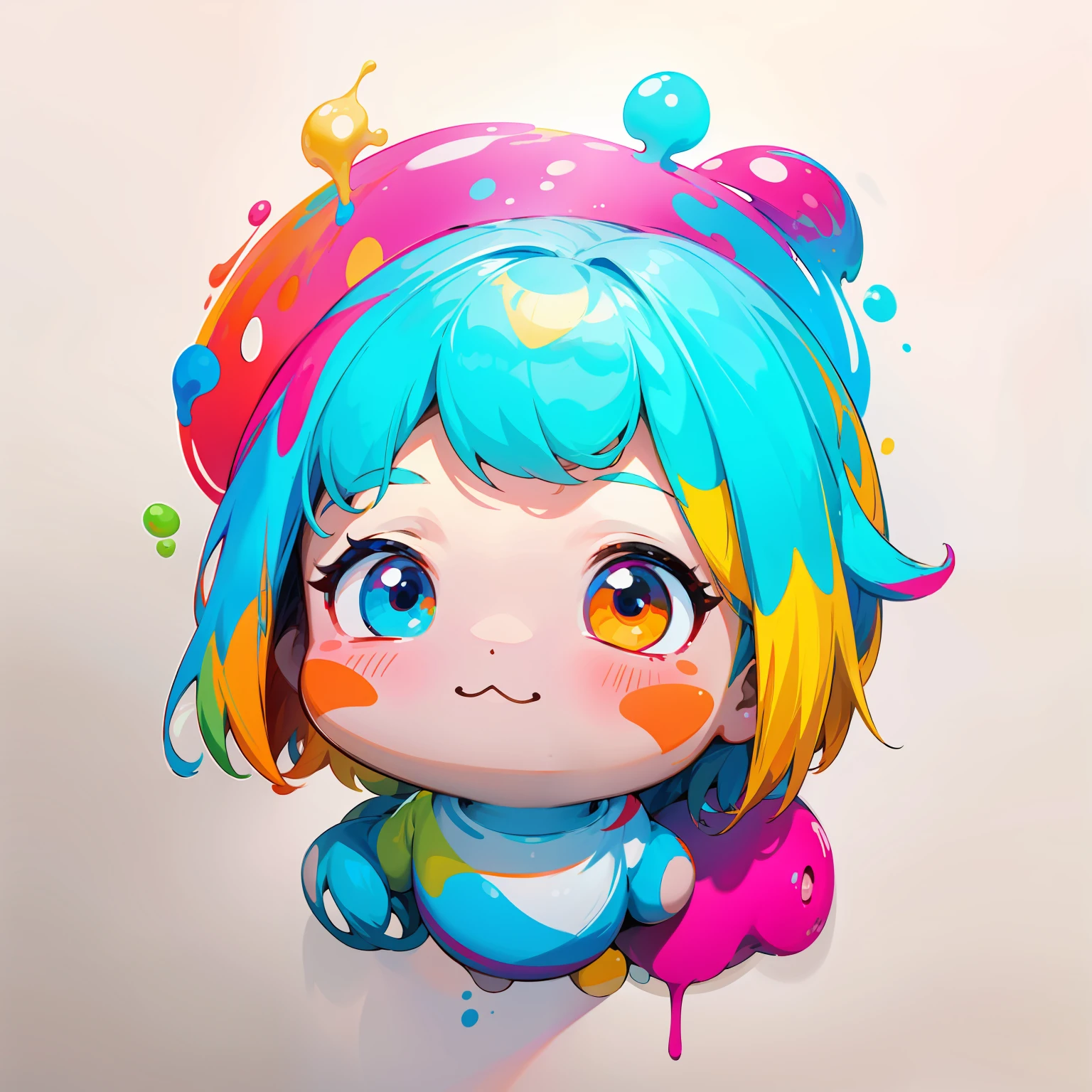 a sticker, 20 cute girls, Simple background, colorful backdrop, No background, looking-down, looking-down、Paint dripping、masterpiece