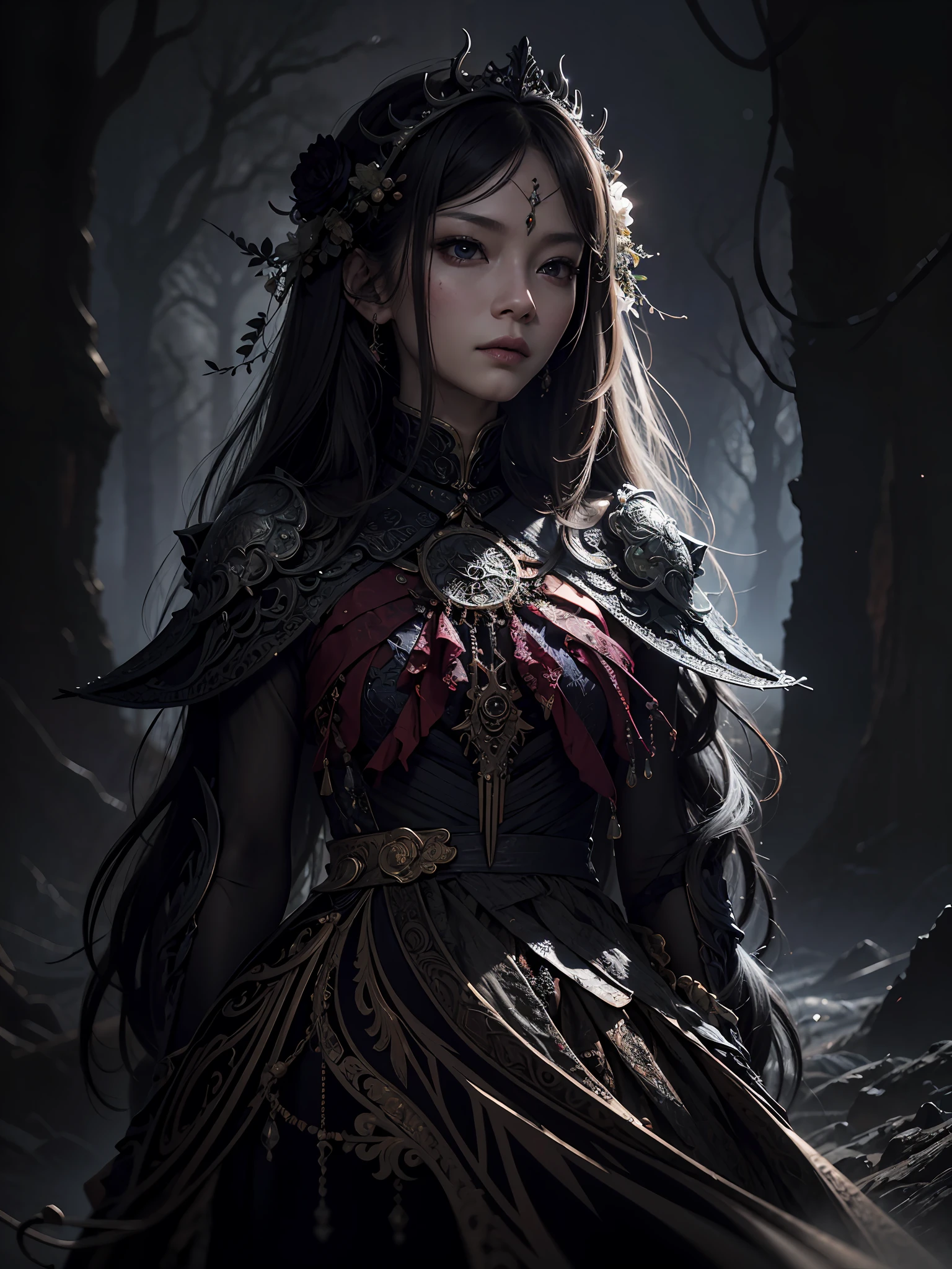 （hoang lap，A high resolution，ultra - detailed），1girll，独奏，（offcial art，Beauty and aesthetics：1.2），（Dark art，erosion，s fractal art：1.3），rich colourful，terroral，blood vess，Unforgettable，Enchanted，highest details